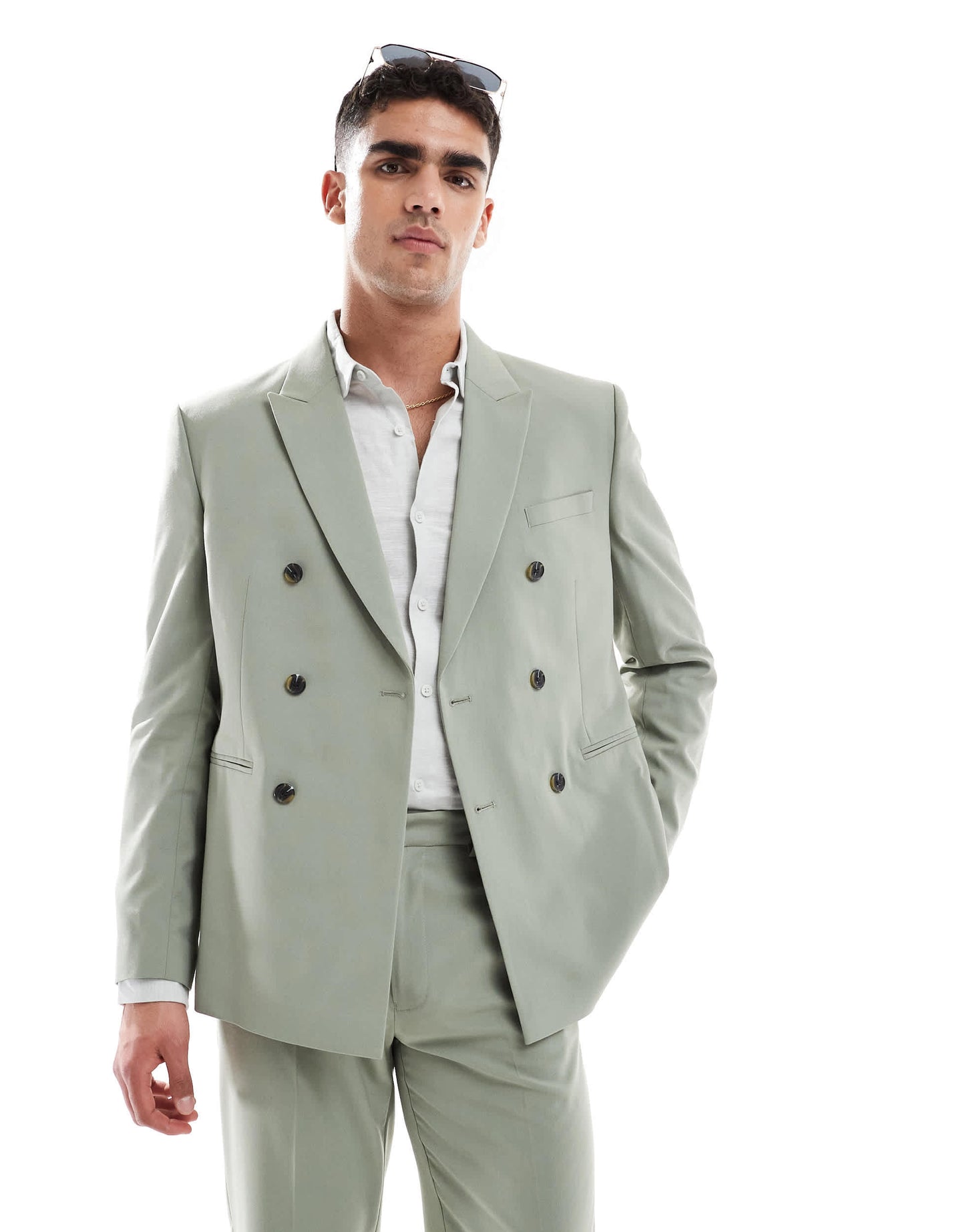 ASOS DESIGN double breasted regular suit jacket in sage green