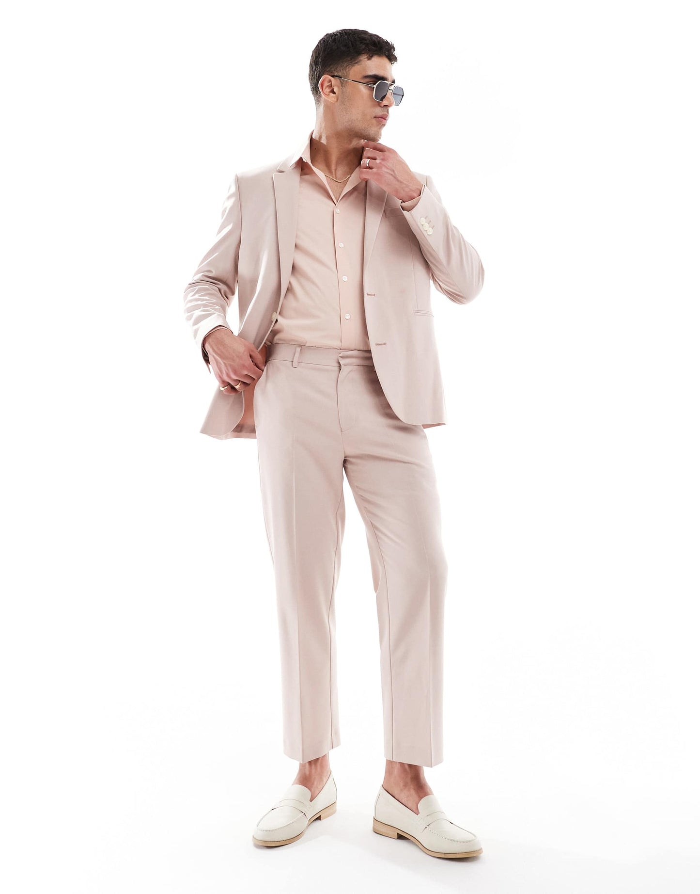 ASOS DESIGN straight cropped length suit trousers in dusty pink