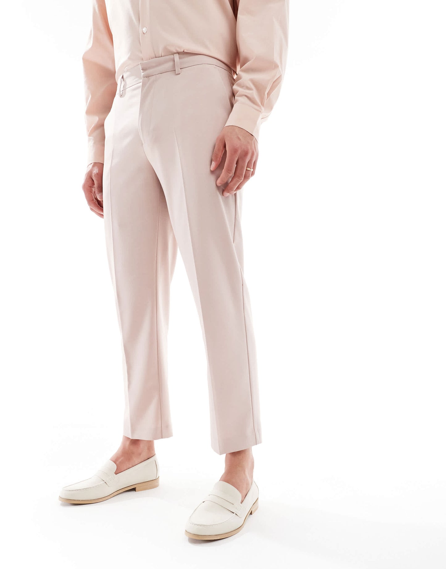 ASOS DESIGN straight cropped length suit trousers in dusty pink