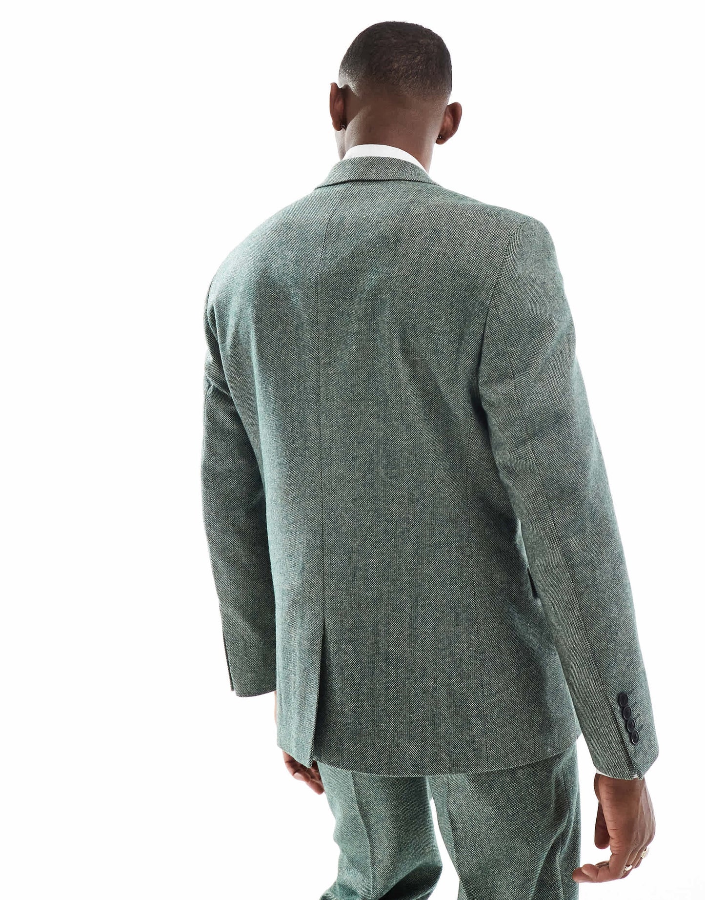 ASOS DESIGN slim fit wool mix suit jacket in bottle green tweed