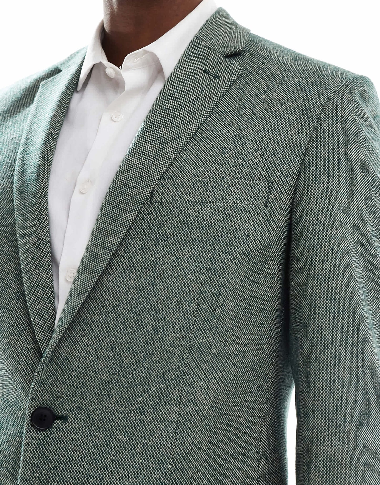 ASOS DESIGN slim fit wool mix suit jacket in bottle green tweed
