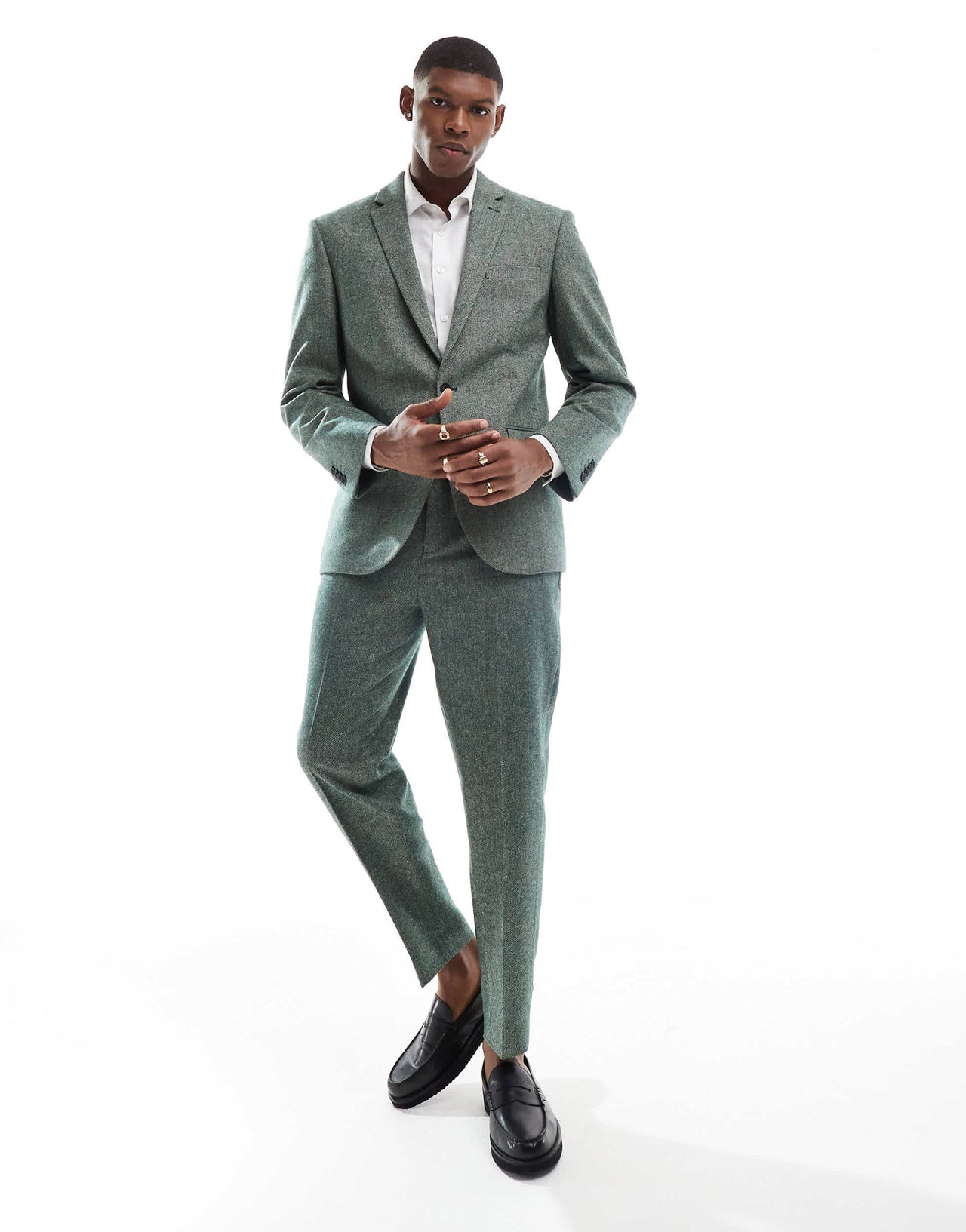 ASOS DESIGN slim fit wool mix suit jacket in bottle green tweed