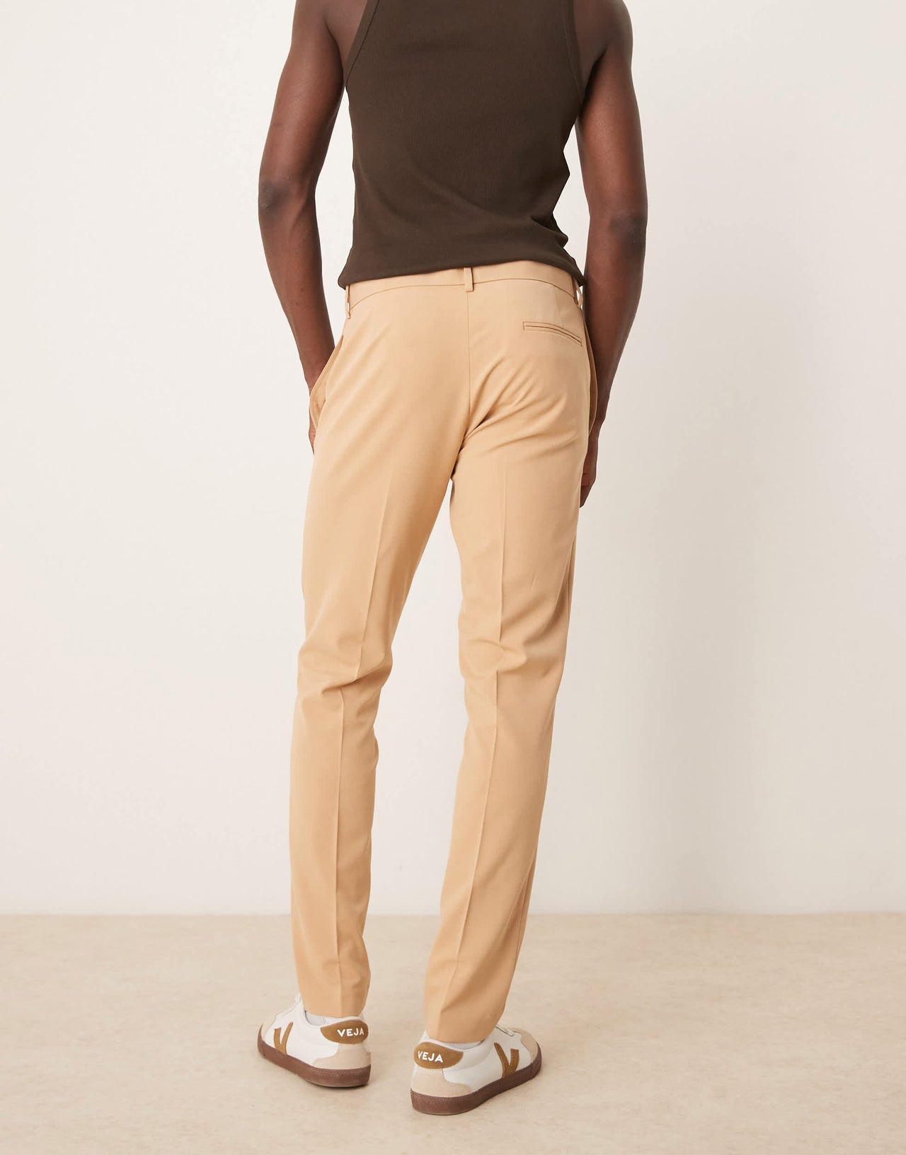 ASOS DESIGN four way stretch skinny fit suit trousers in pebble