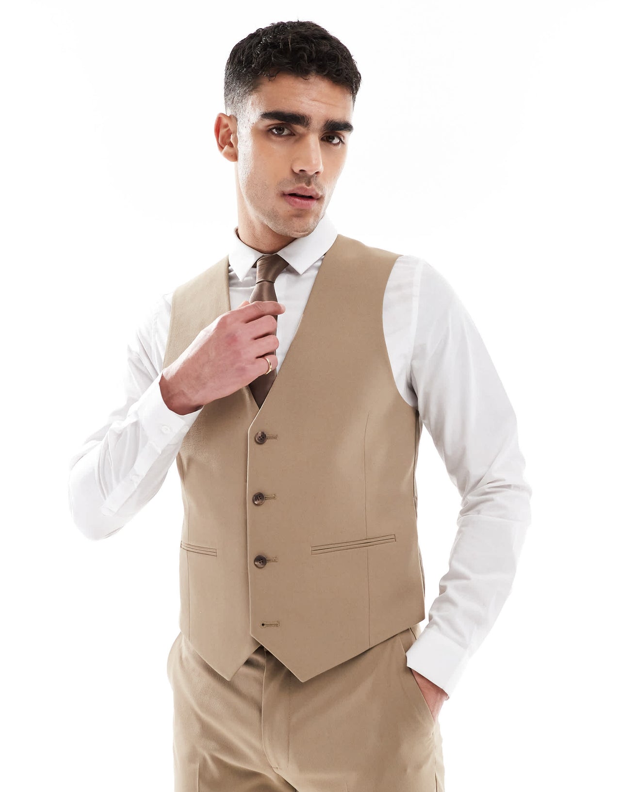 ASOS DESIGN slim suit waistcoat in dark stone
