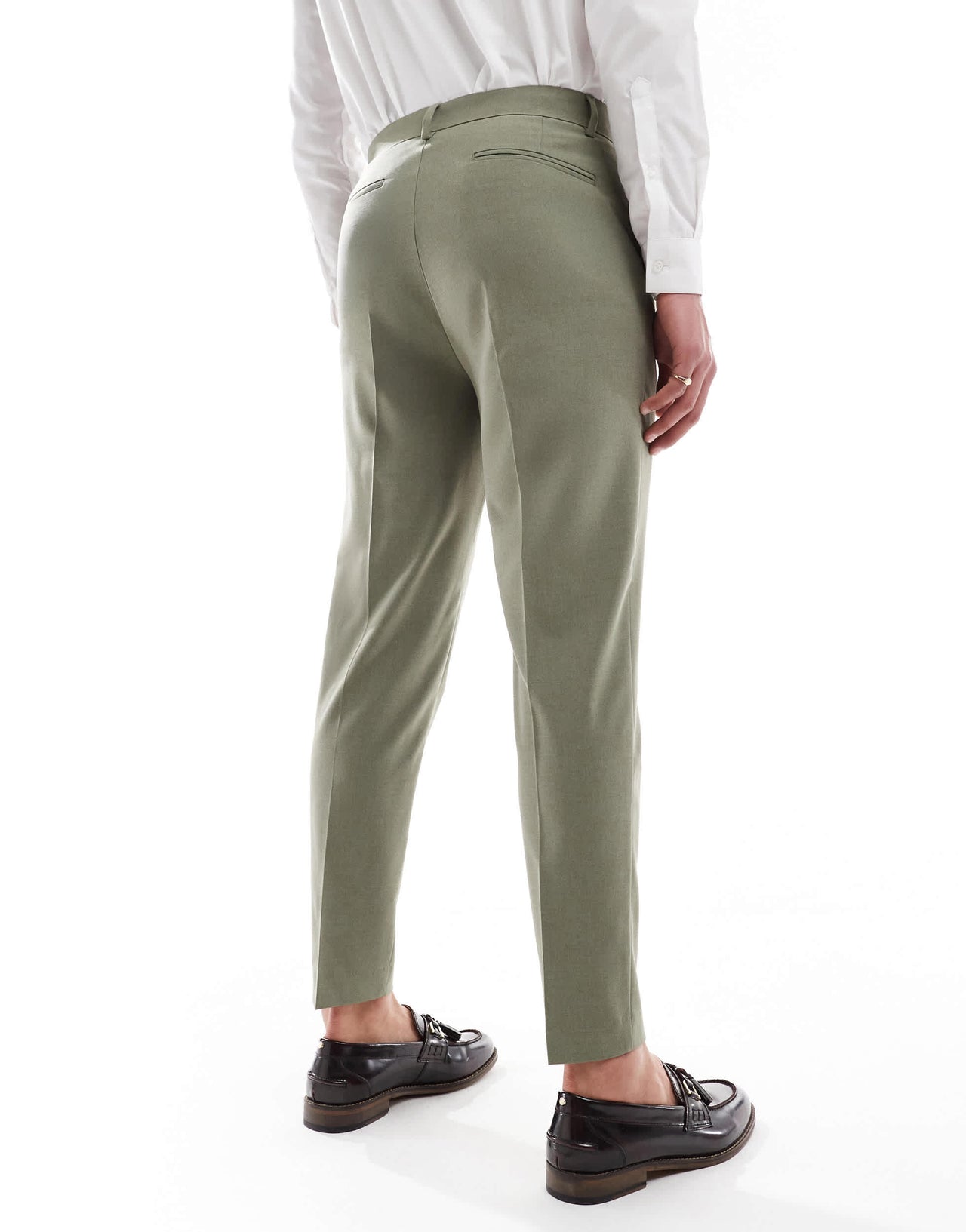 ASOS DESIGN tapered suit trousers in olive green