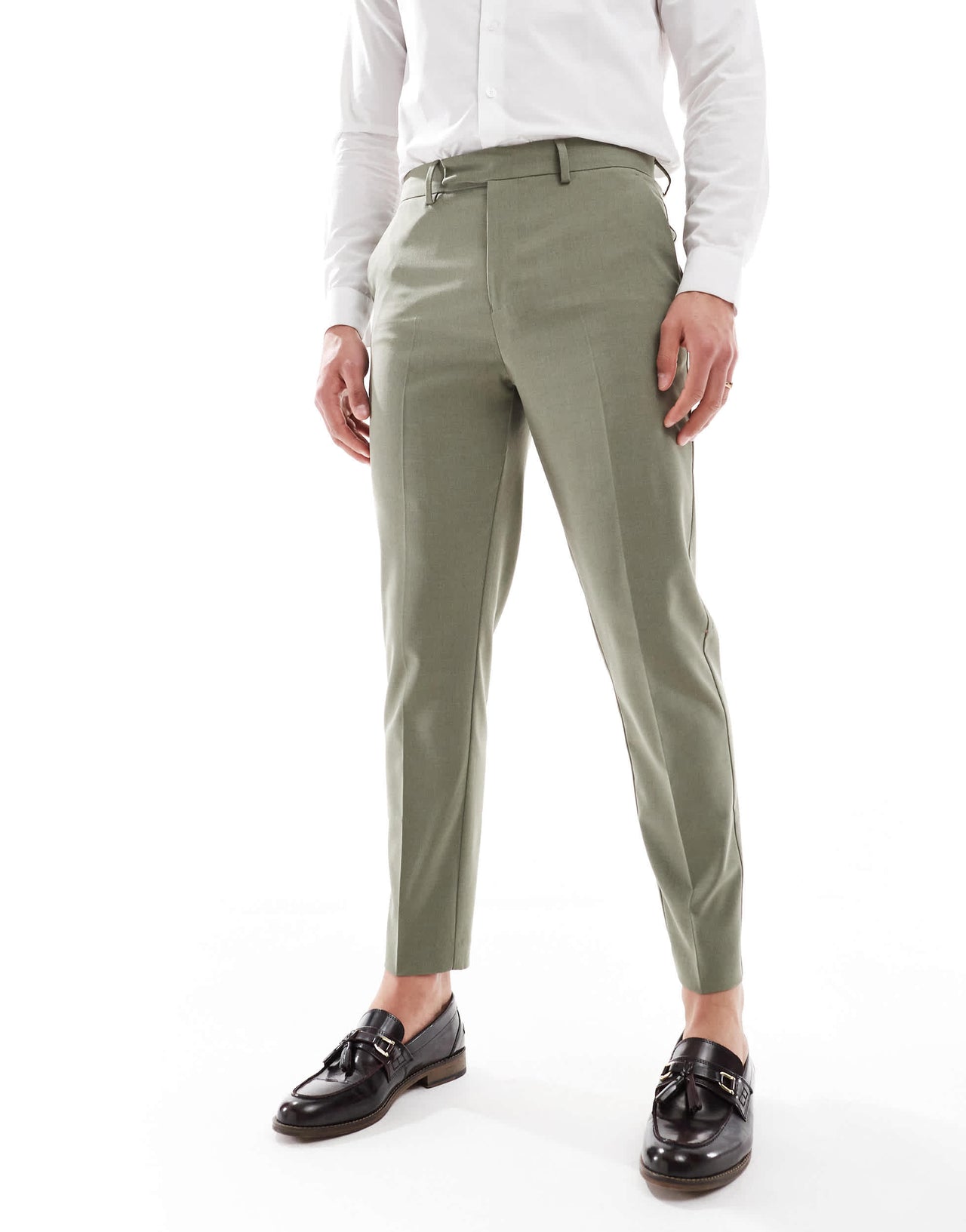 ASOS DESIGN tapered suit trousers in olive green