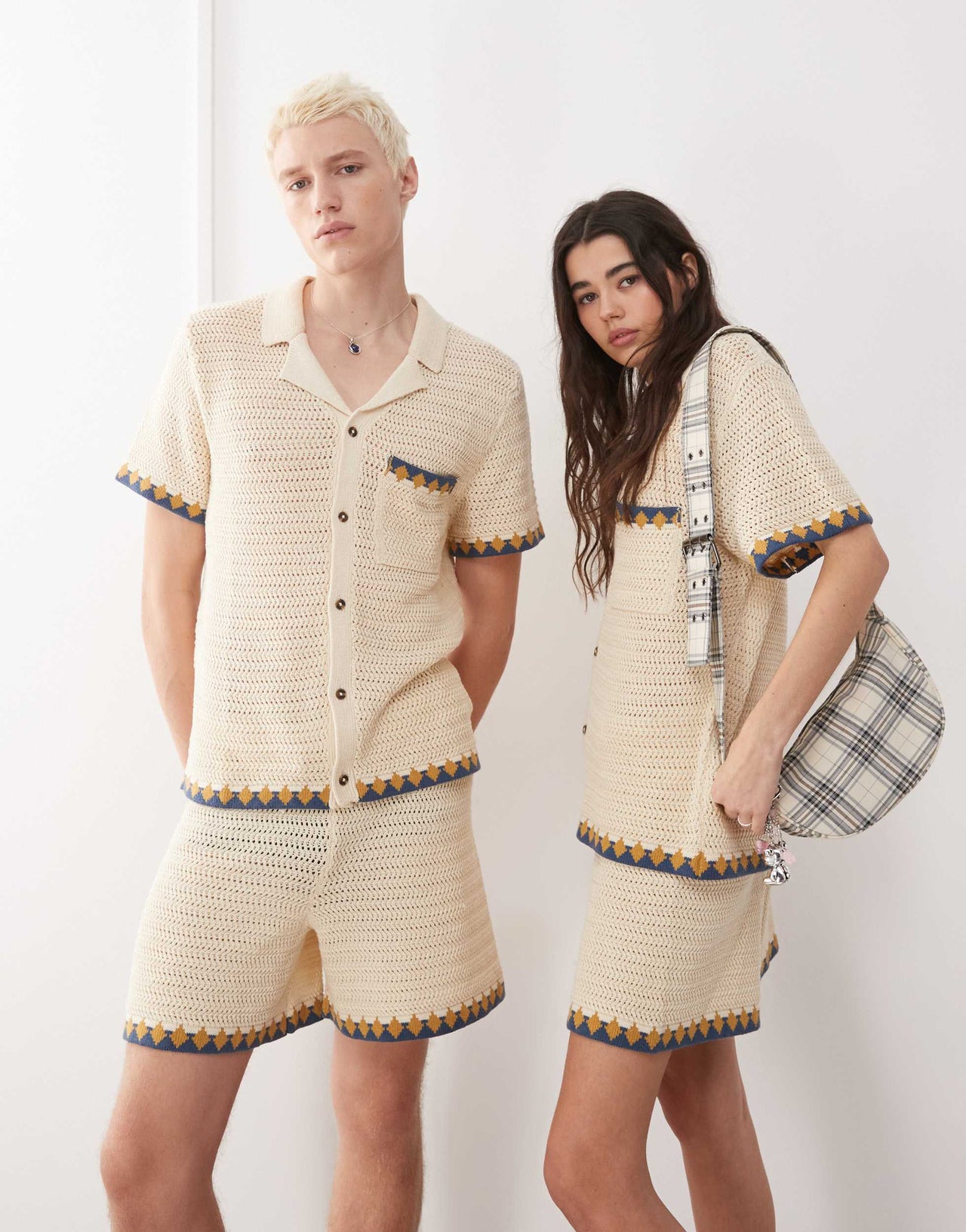 Reclaimed Vintage unisex crochet short co-ord in neutral