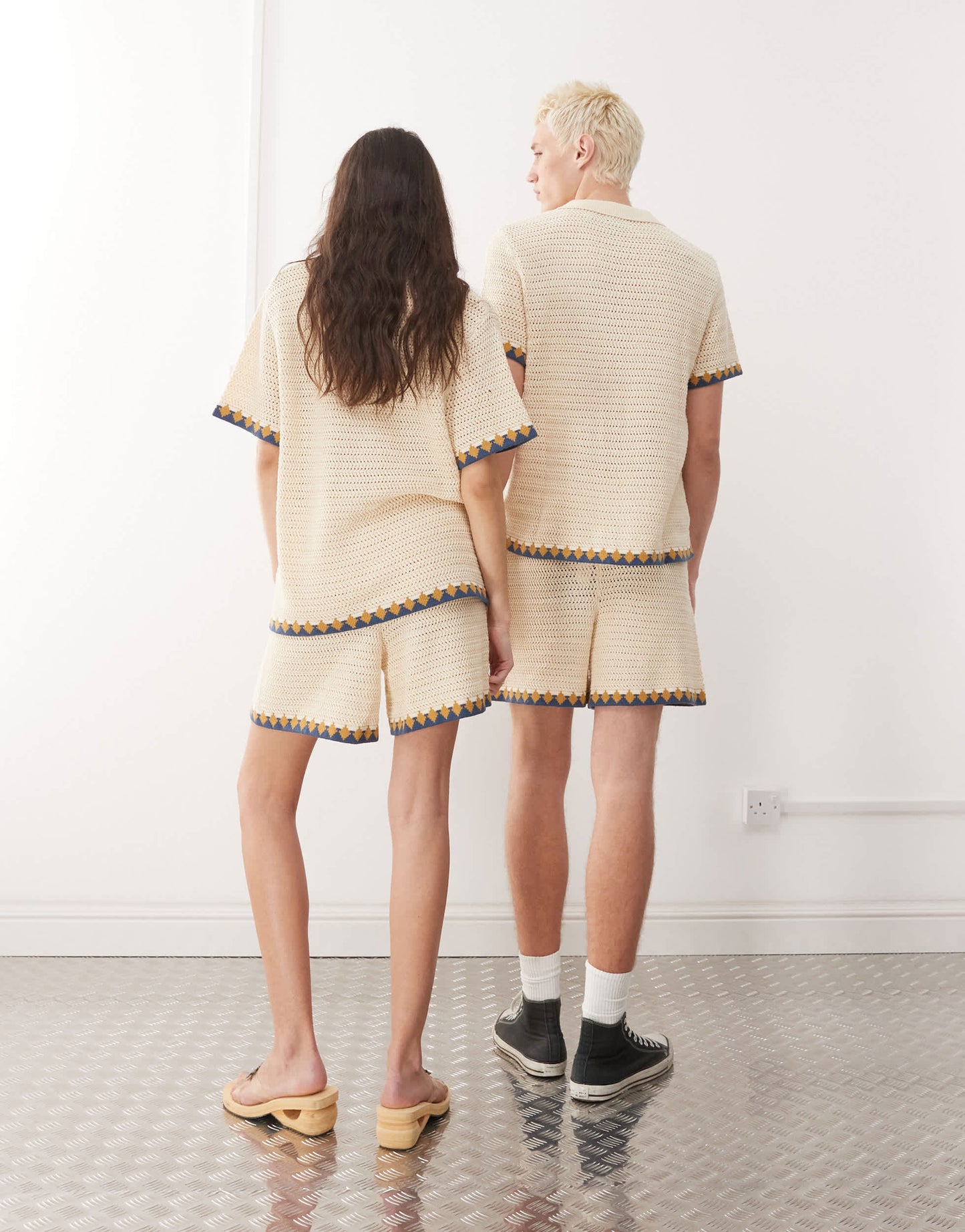 Reclaimed Vintage unisex crochet short co-ord in neutral