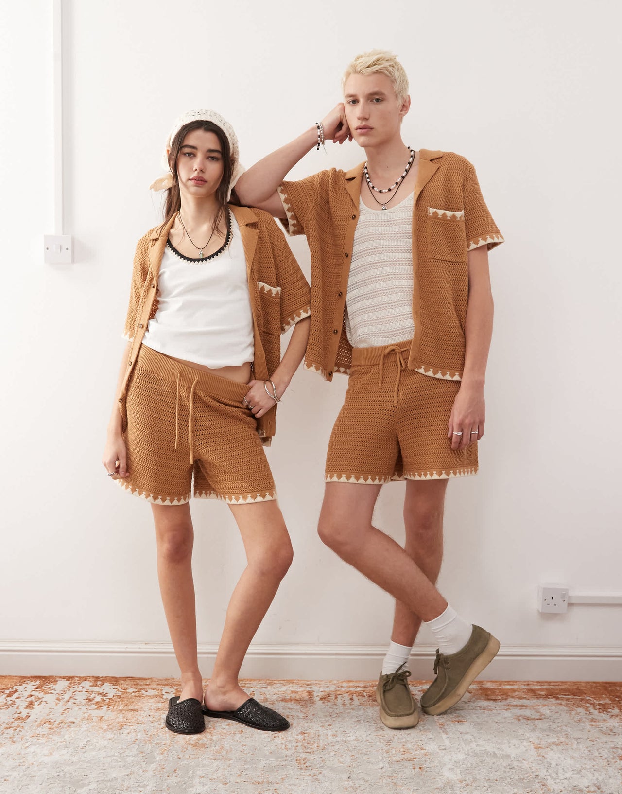 Reclaimed Vintage unisex knitted short festival co-ord in rust