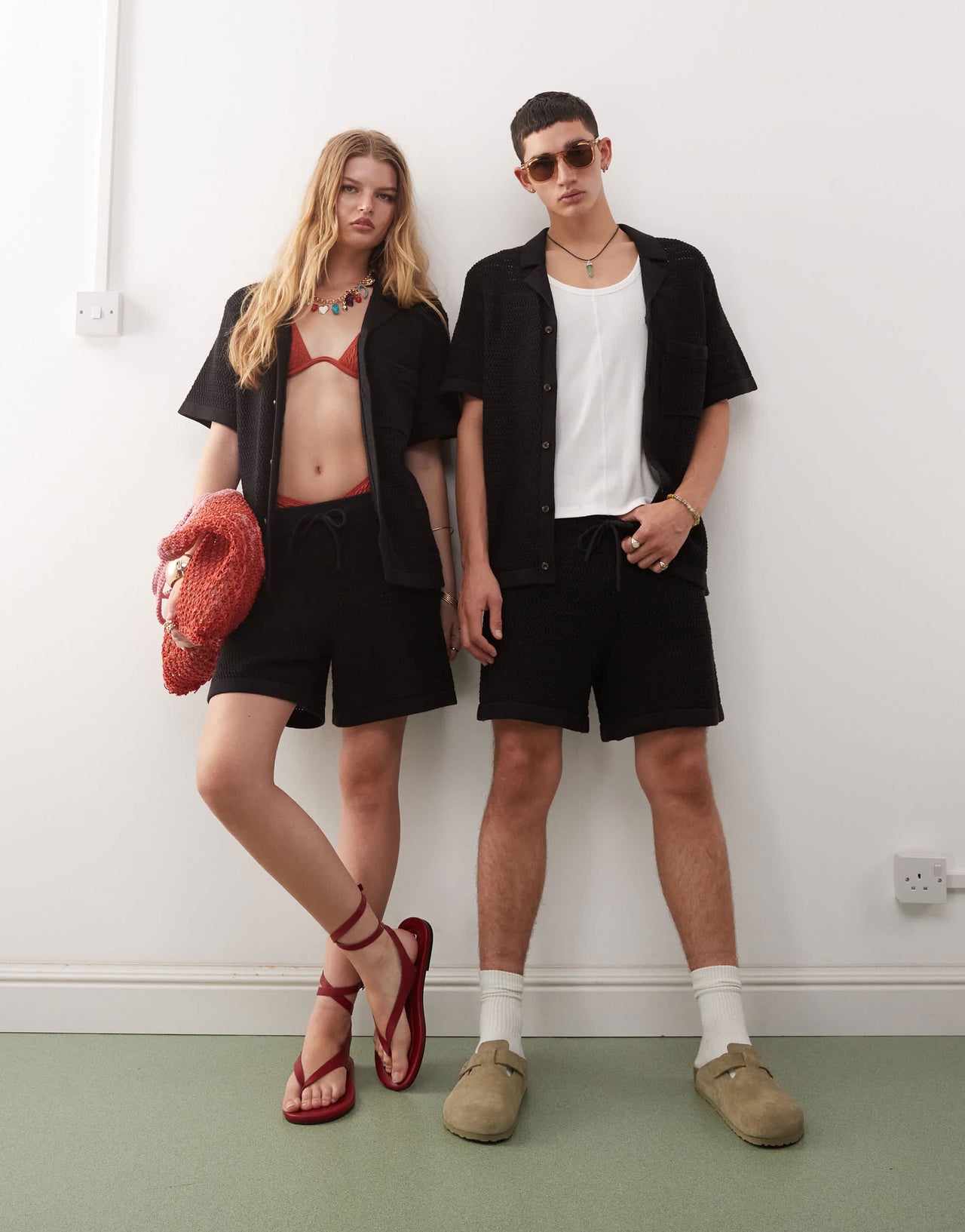 Reclaimed Vintage unisex crochet short co-ord in black