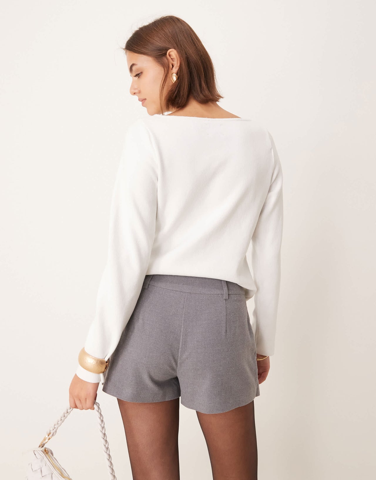 New Look boxer detail pleated mini skirt in grey