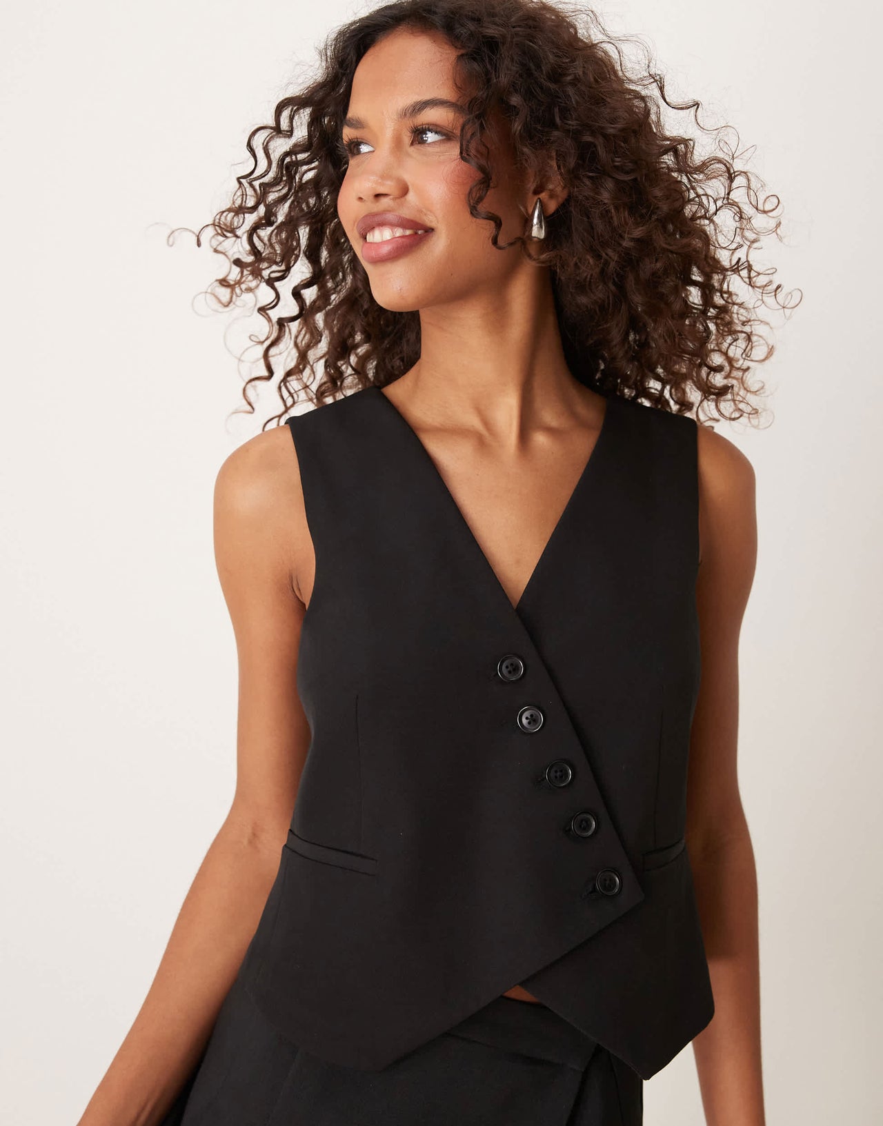 New Look asymmetric button waistcoat in black