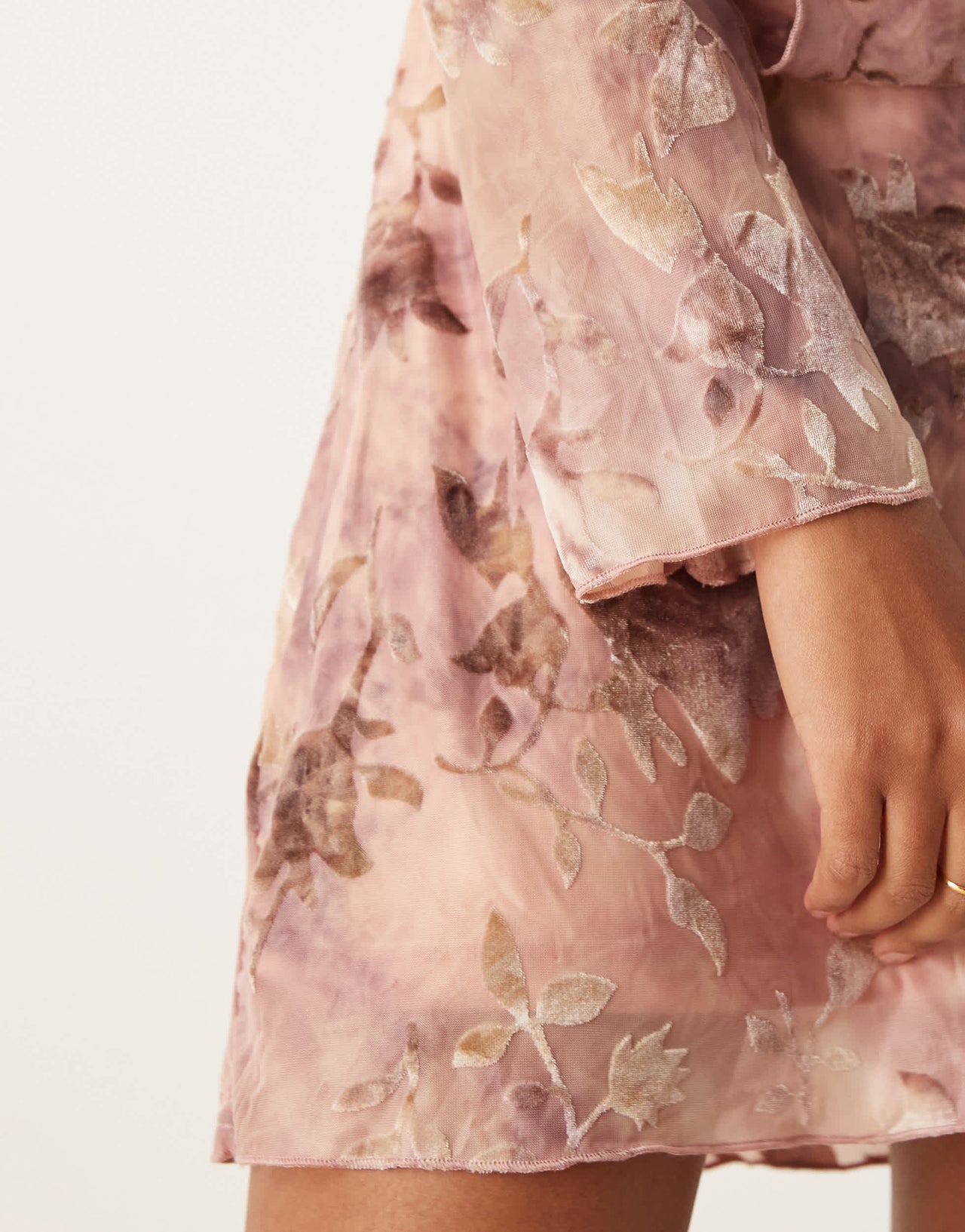 New Look flocked floral mesh mini dress in pink pattern