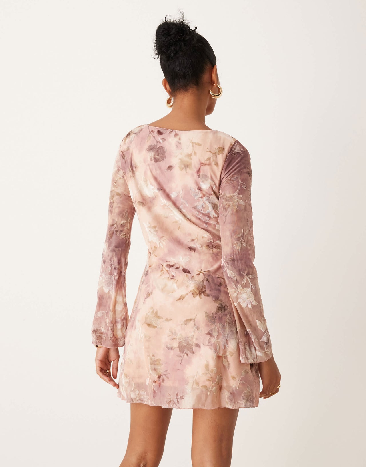 New Look flocked floral mesh mini dress in pink pattern