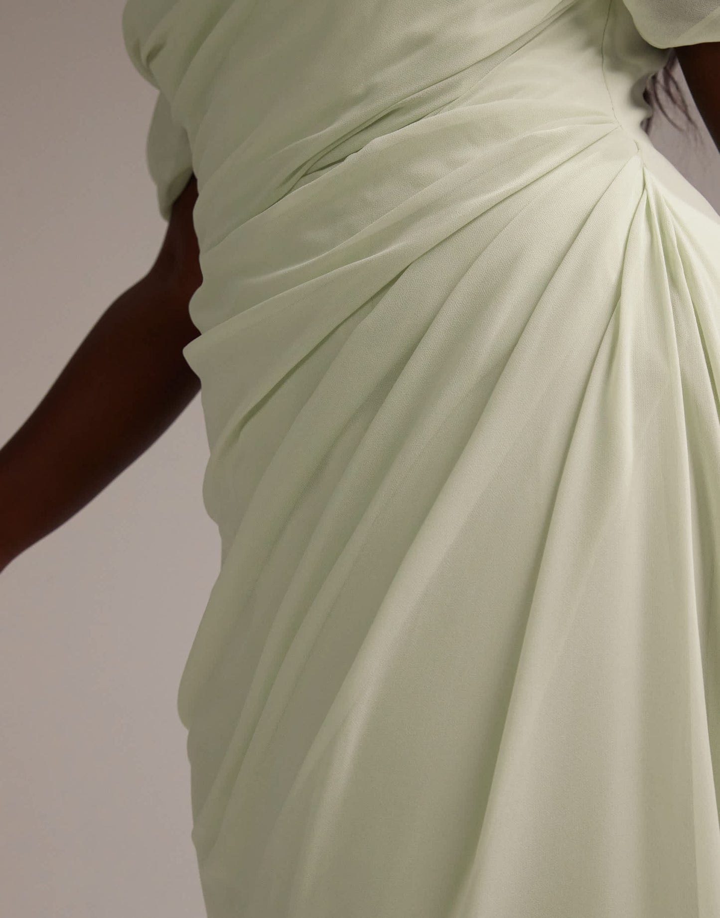 ASOS DESIGN Curve Bridesmaids draped bardot midaxi dress in light green