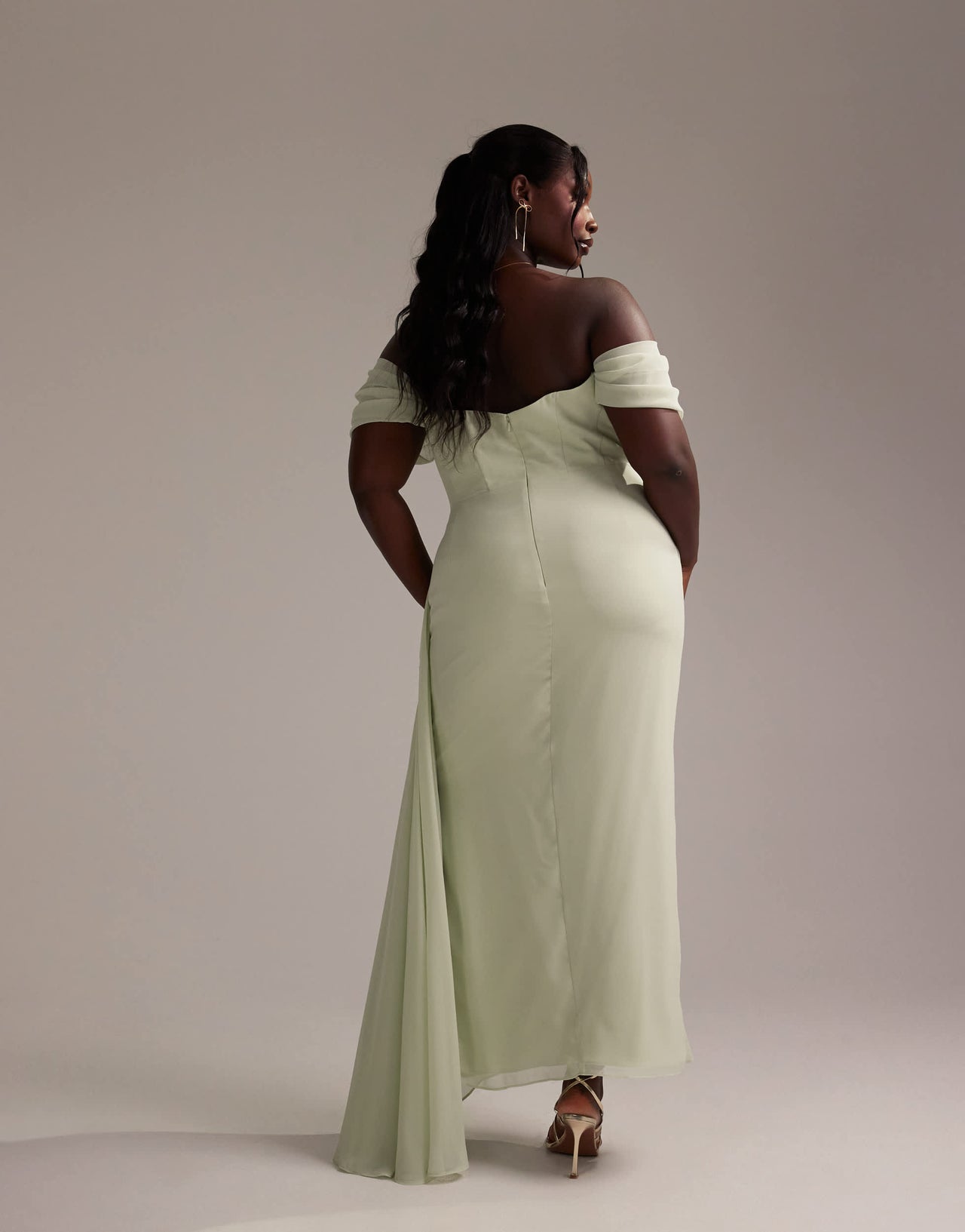 ASOS DESIGN Curve Bridesmaids draped bardot midaxi dress in light green