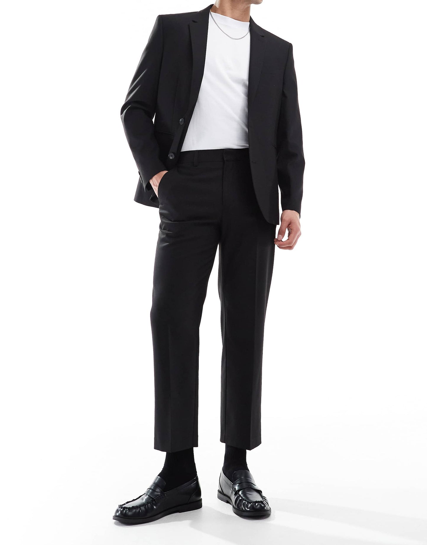 ASOS DESIGN straight cropped length suit trousers in black
