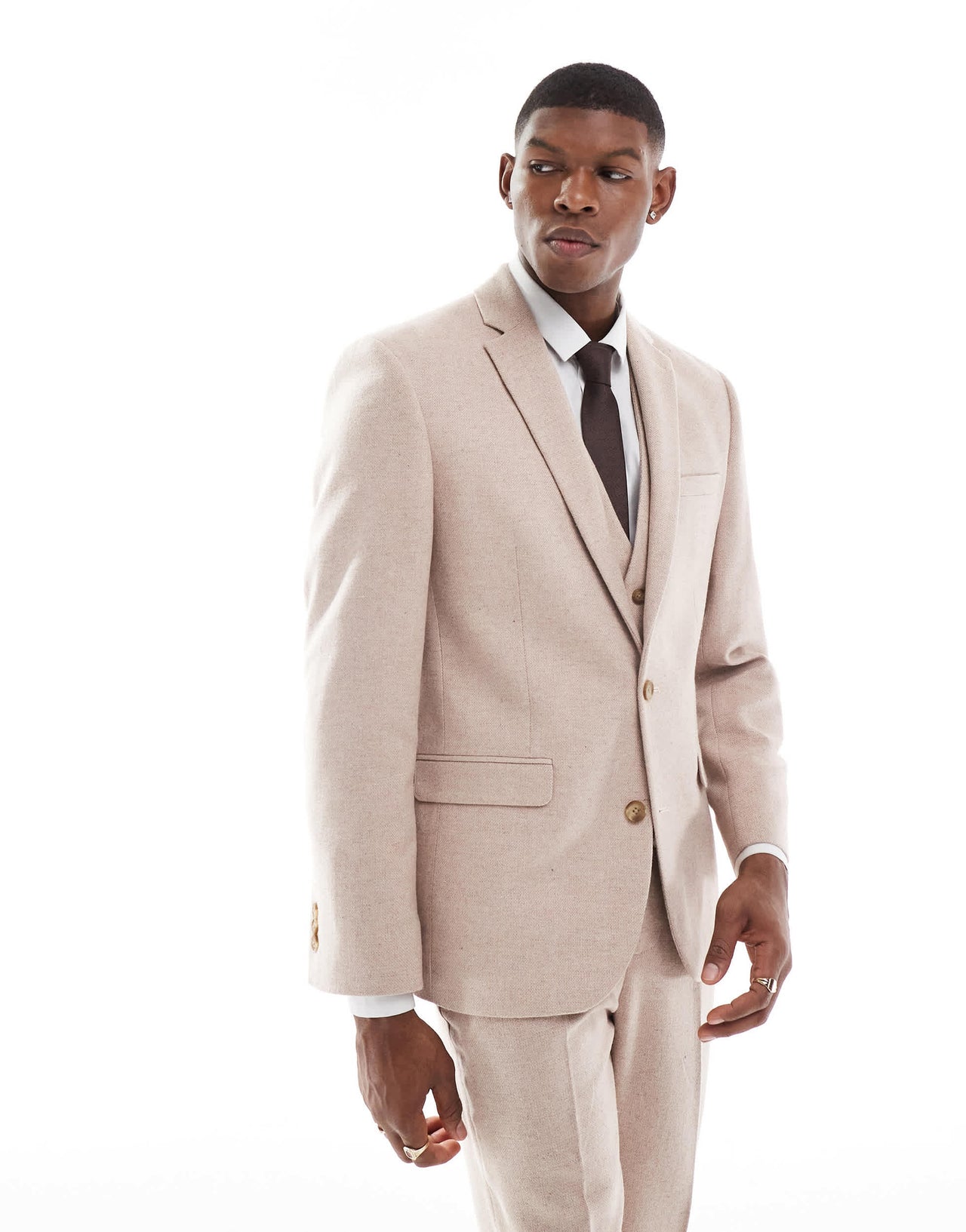 ASOS DESIGN slim fit wool mix suit jacket in light pink tweed
