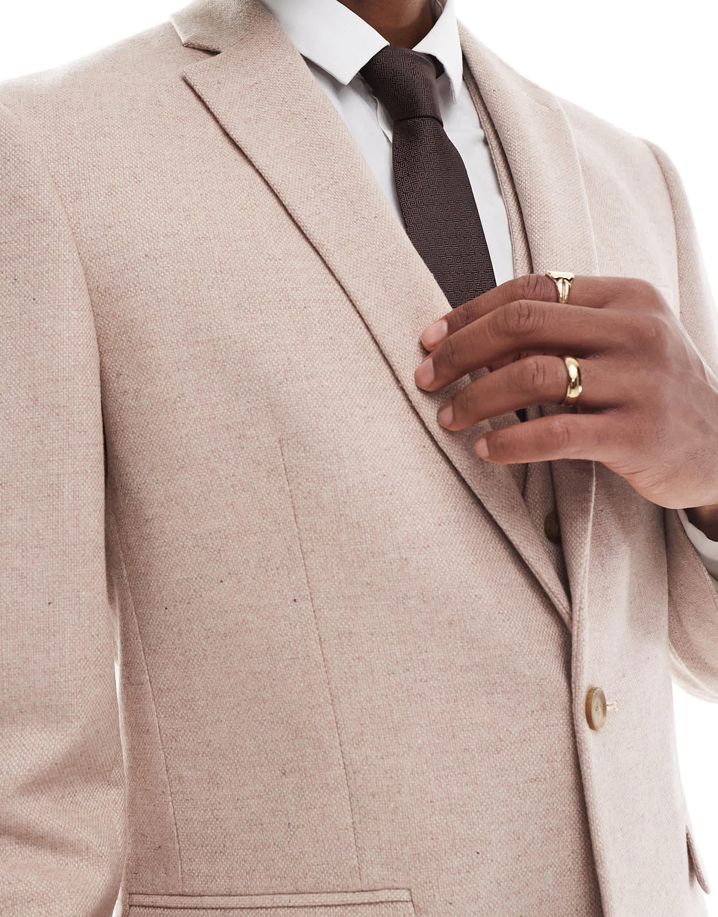 ASOS DESIGN slim fit wool mix suit jacket in light pink tweed