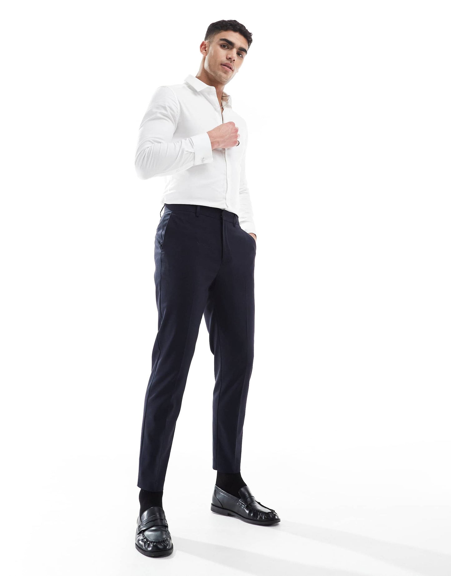 ASOS DESIGN tapered suit trousers in dark navy