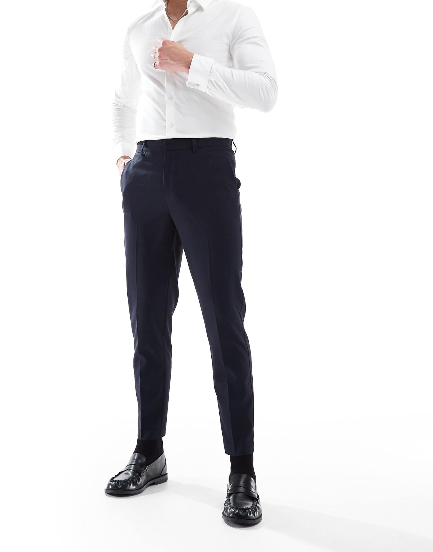 ASOS DESIGN tapered suit trousers in dark navy
