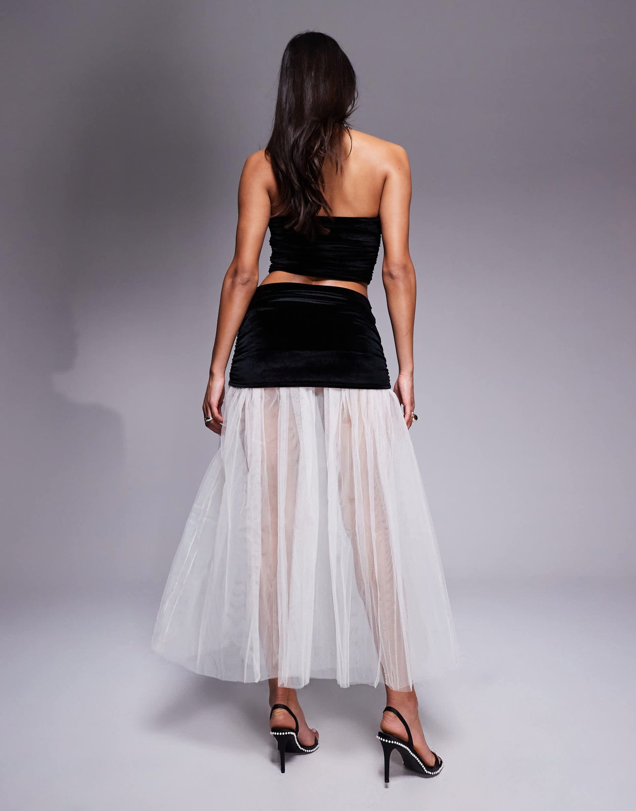 ASOS DESIGN co-ord velvet ruched skirt with contrast hem in black