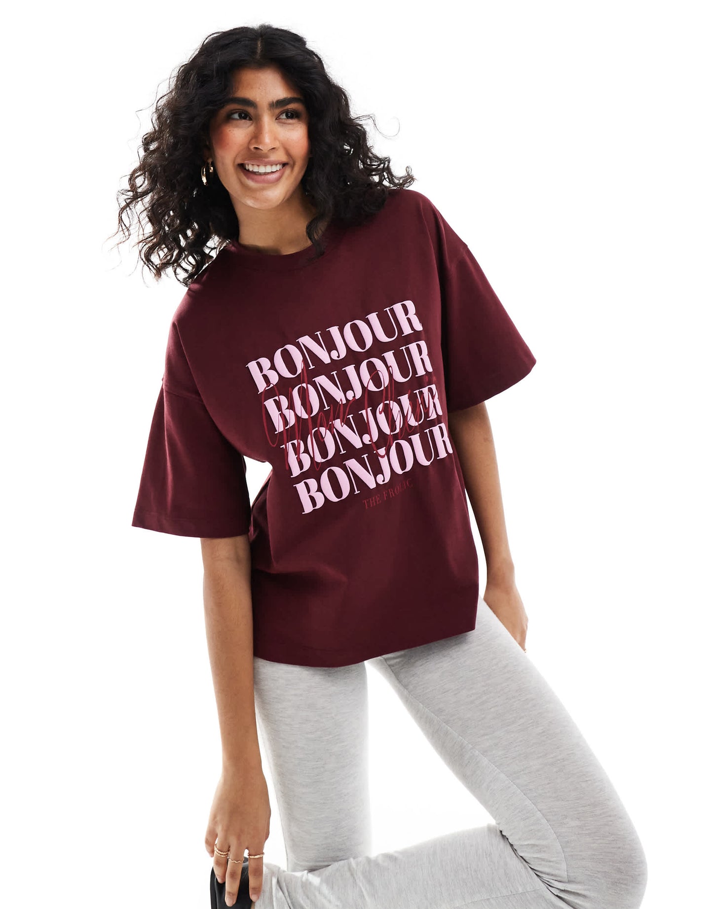 The Frolic exclusive bonjour logo oversized t-shirt in burgundy