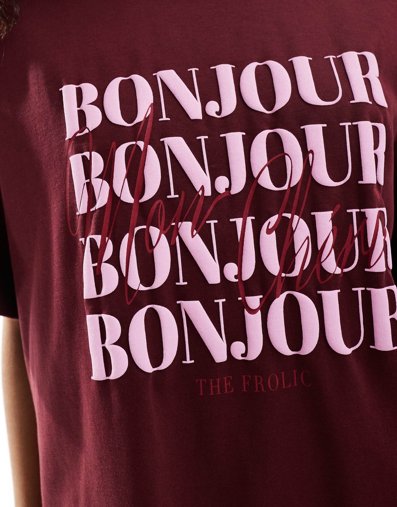 The Frolic exclusive bonjour logo oversized t-shirt in burgundy