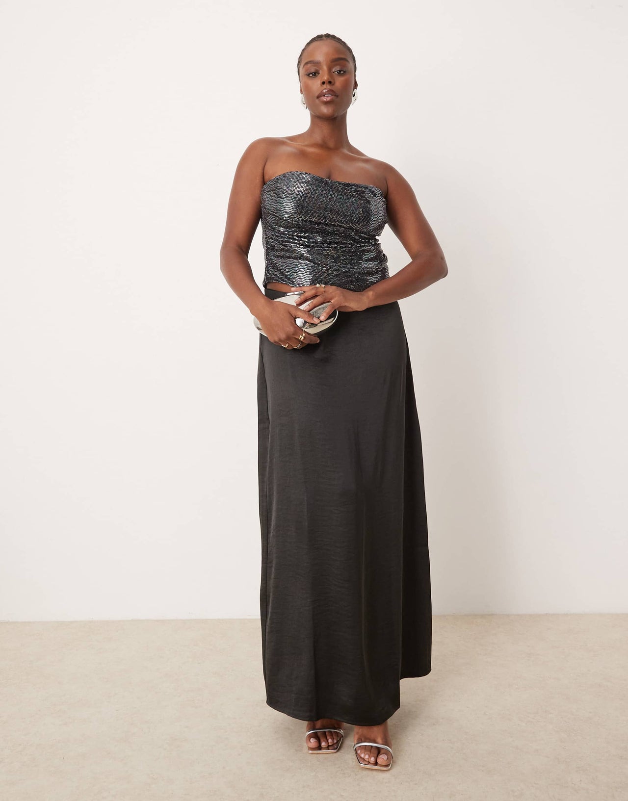 ASOS DESIGN Curve disco foil draped corset top in black