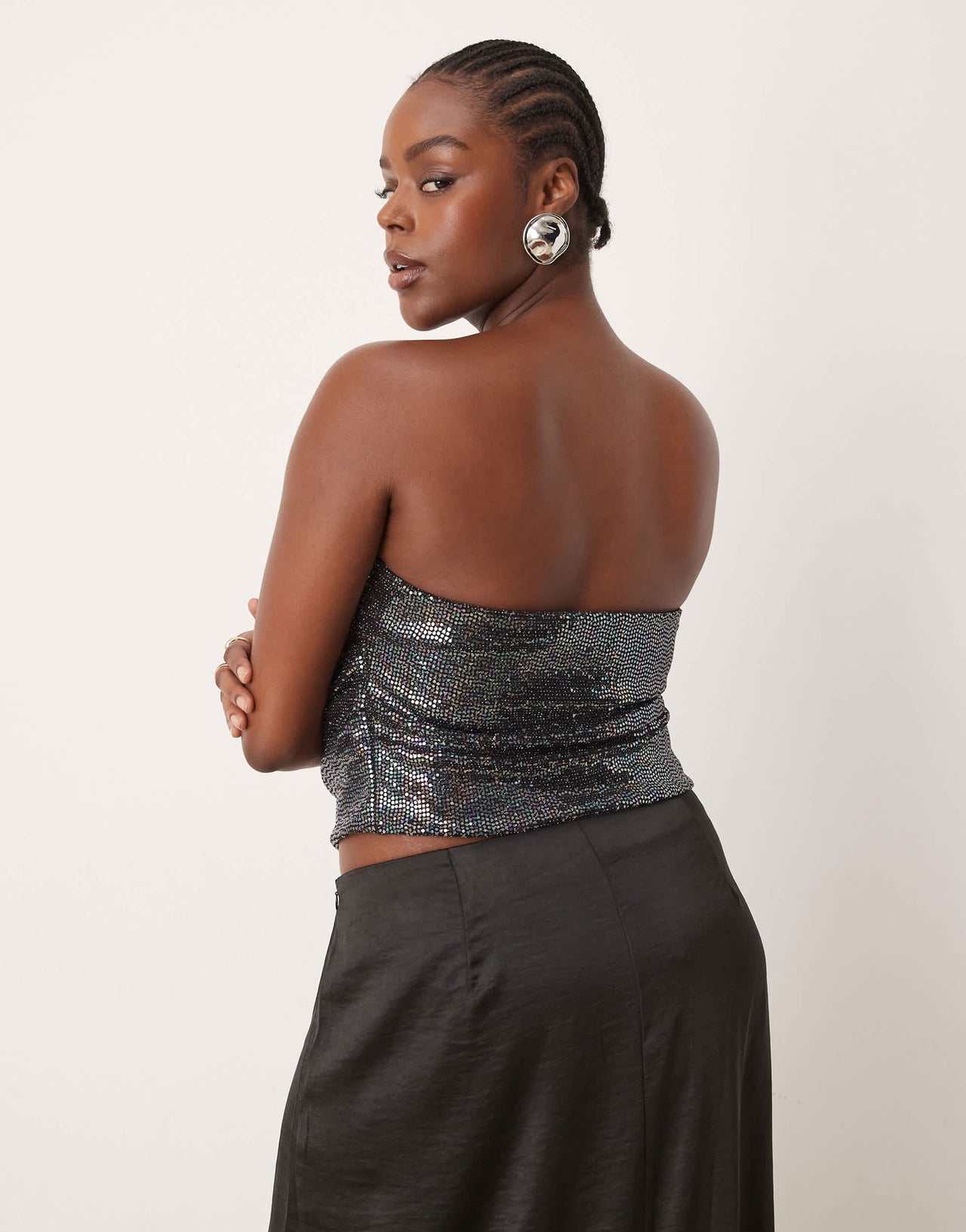 ASOS DESIGN Curve disco foil draped corset top in black