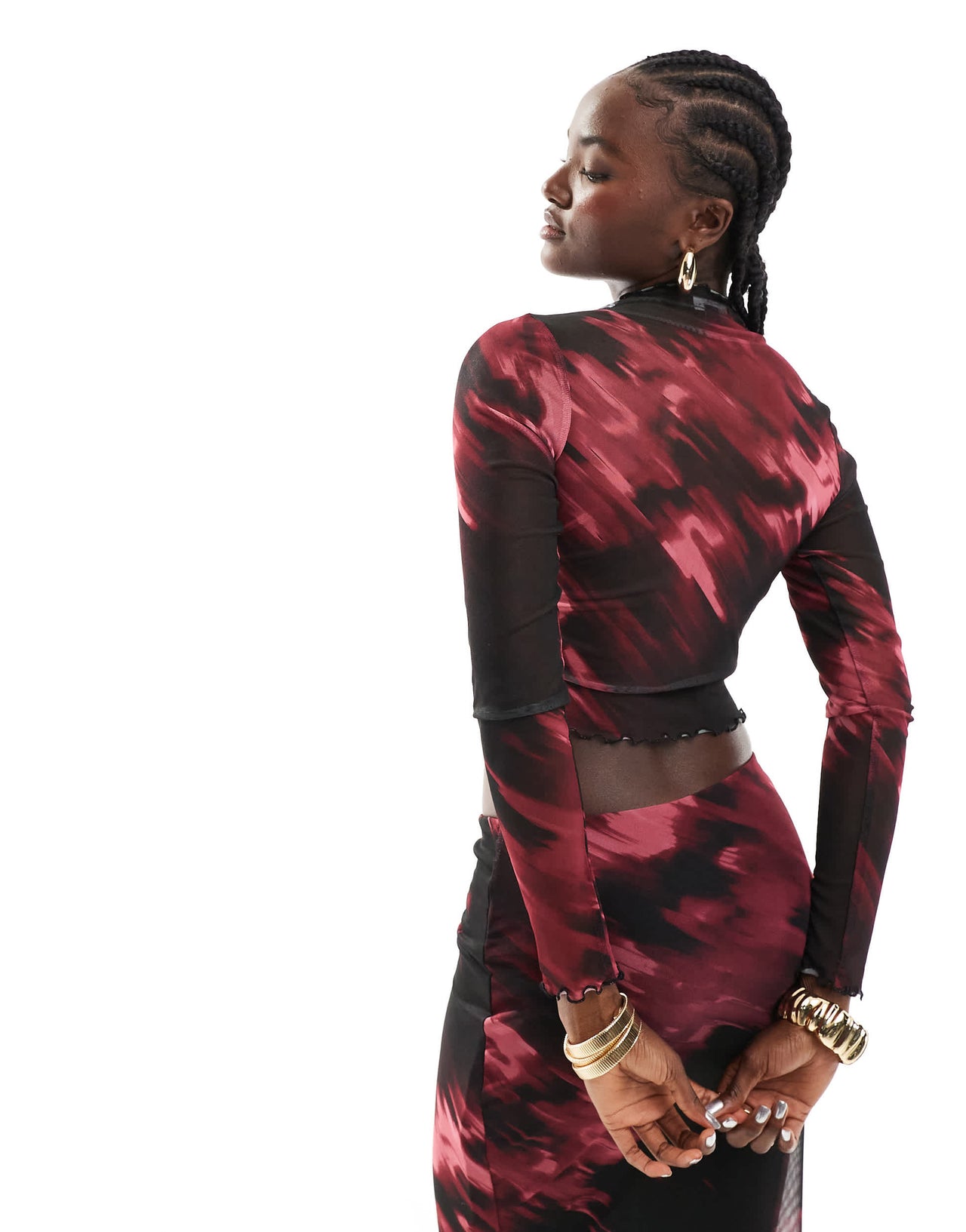 New Look long sleeve mesh top in red pattern