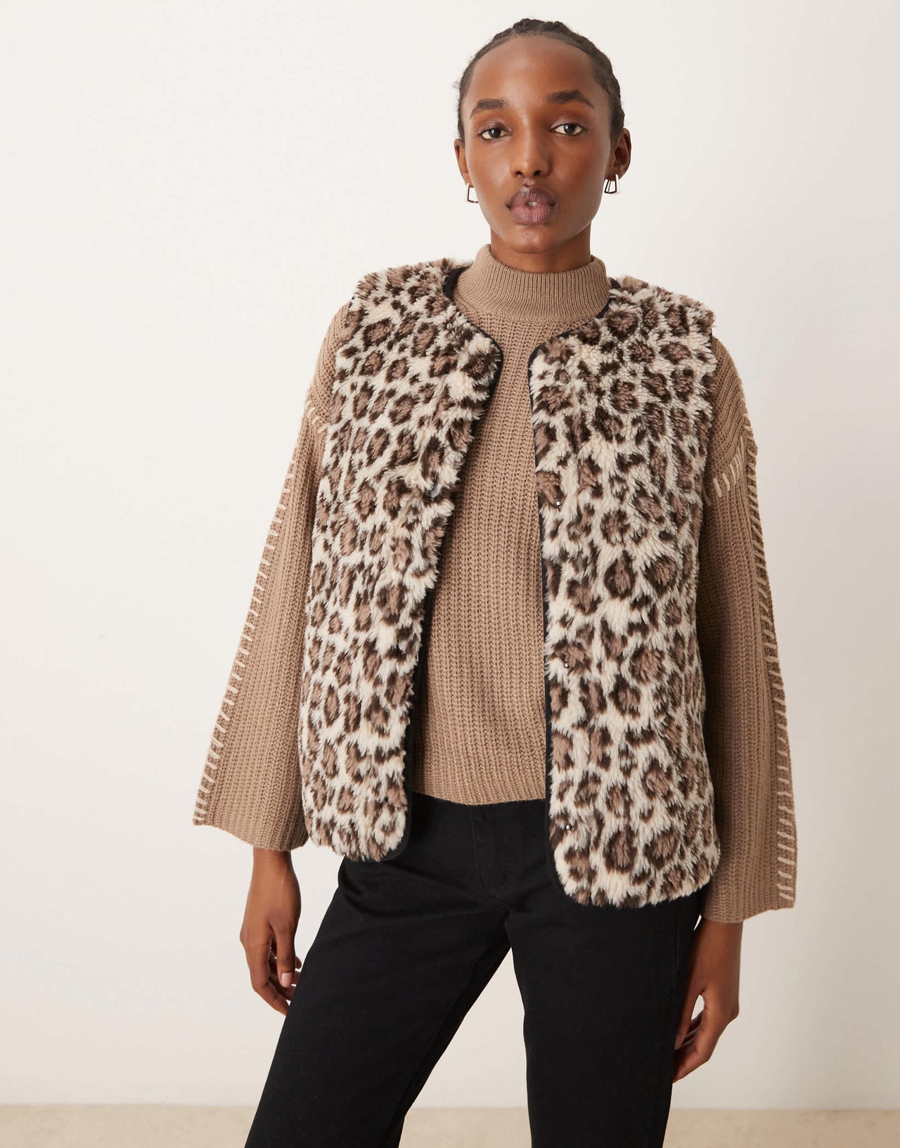 New Look borg sleeveless jacket in animal print