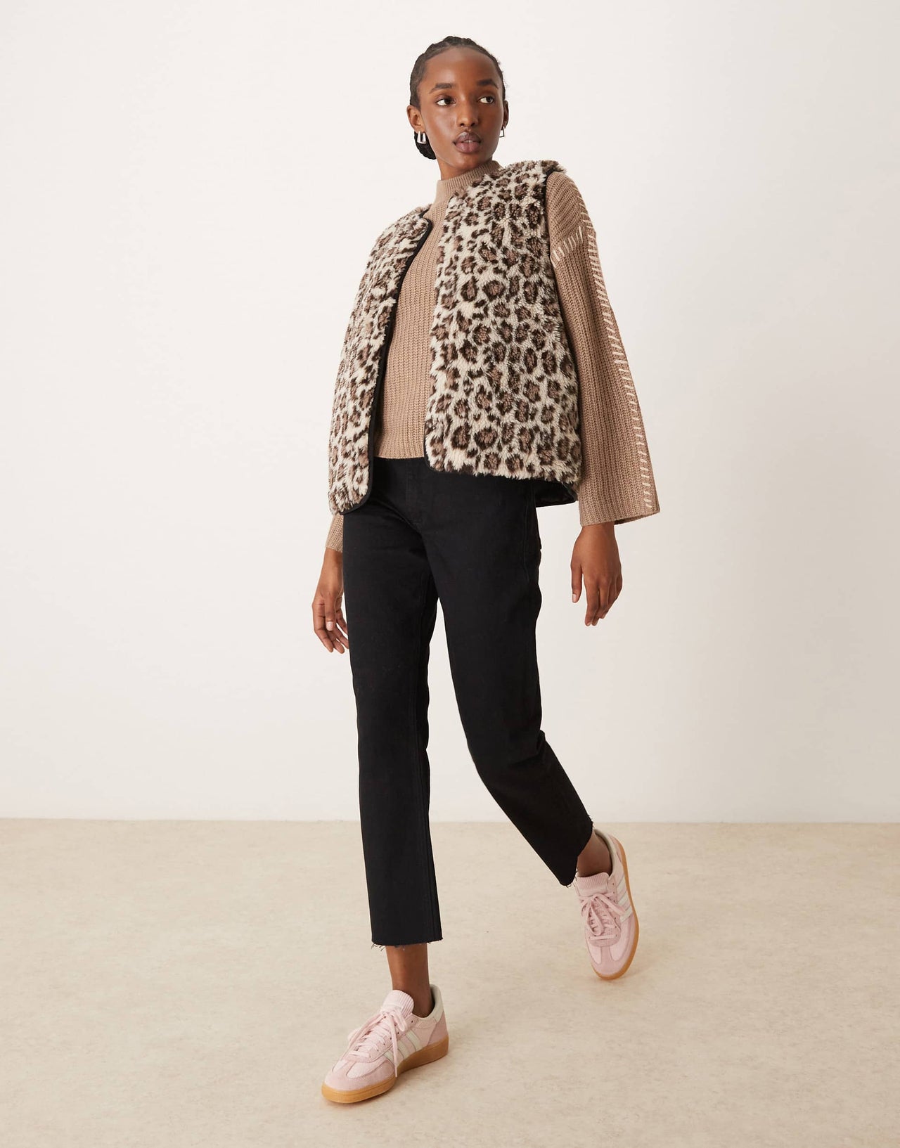 New Look borg sleeveless jacket in animal print