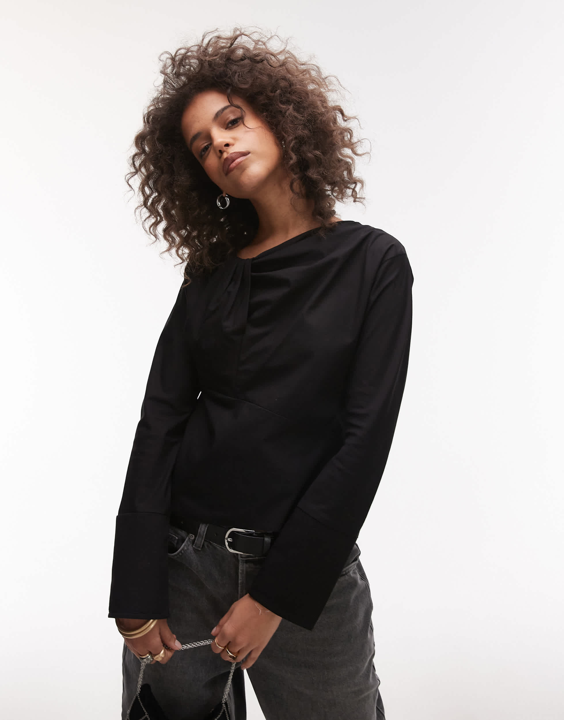 Topshop poplin twist front top in black
