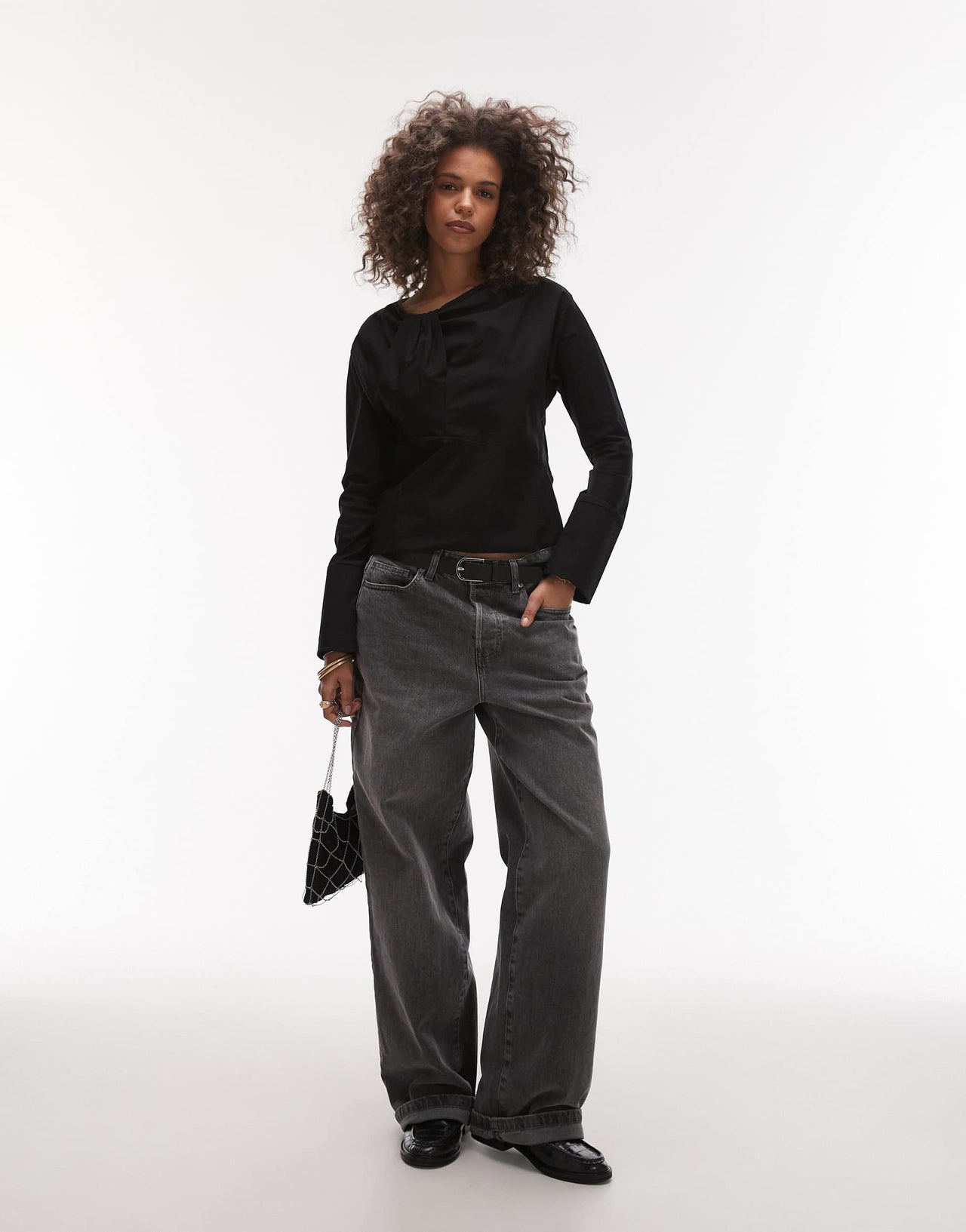 Topshop poplin twist front top in black