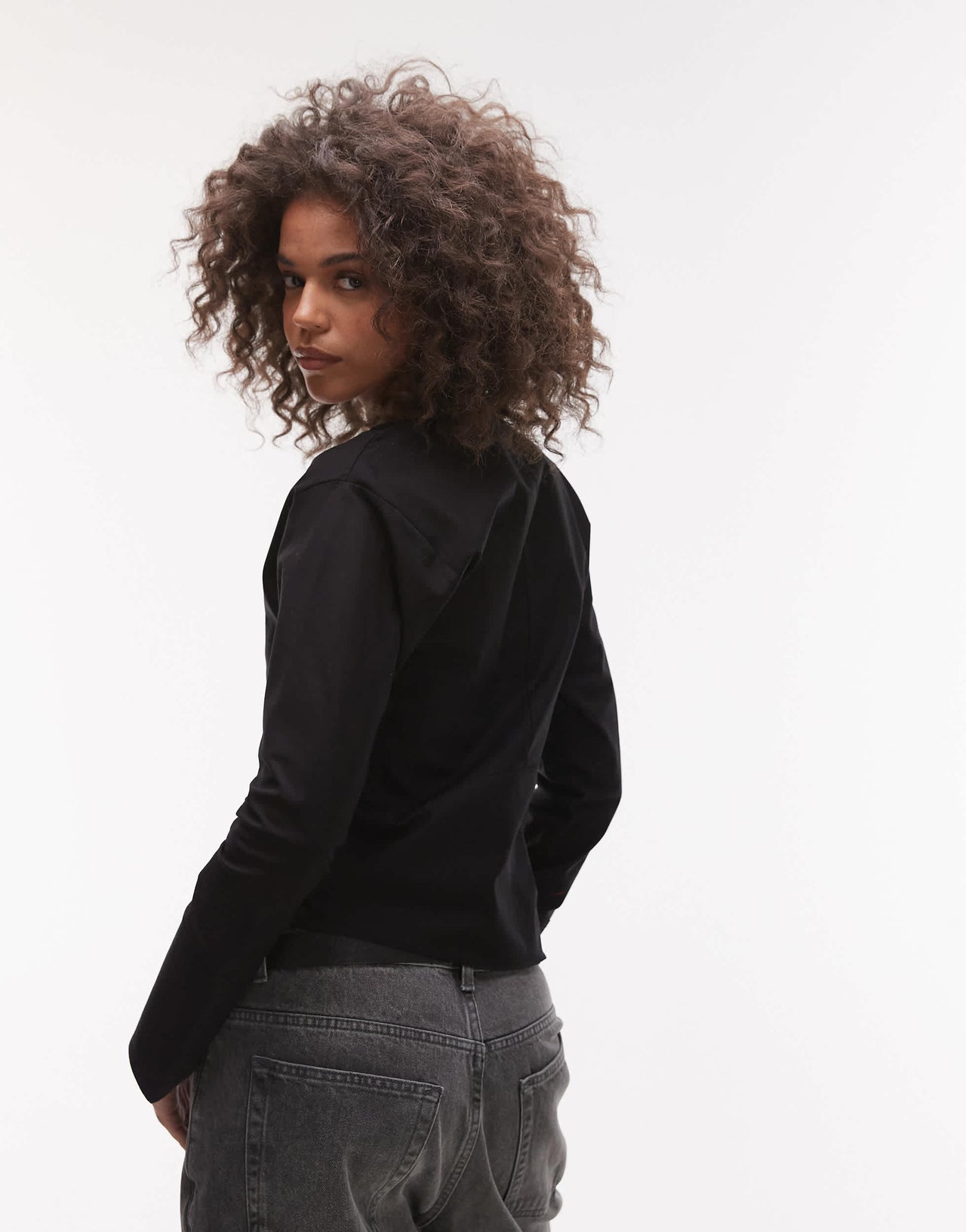 Topshop poplin twist front top in black