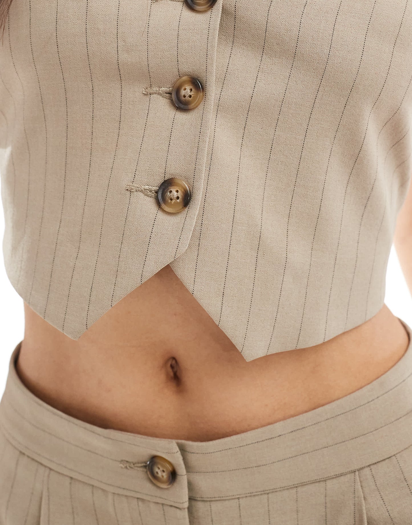 Miss Selfridge co-ord tailored halter waistcoat in brown pinstripe