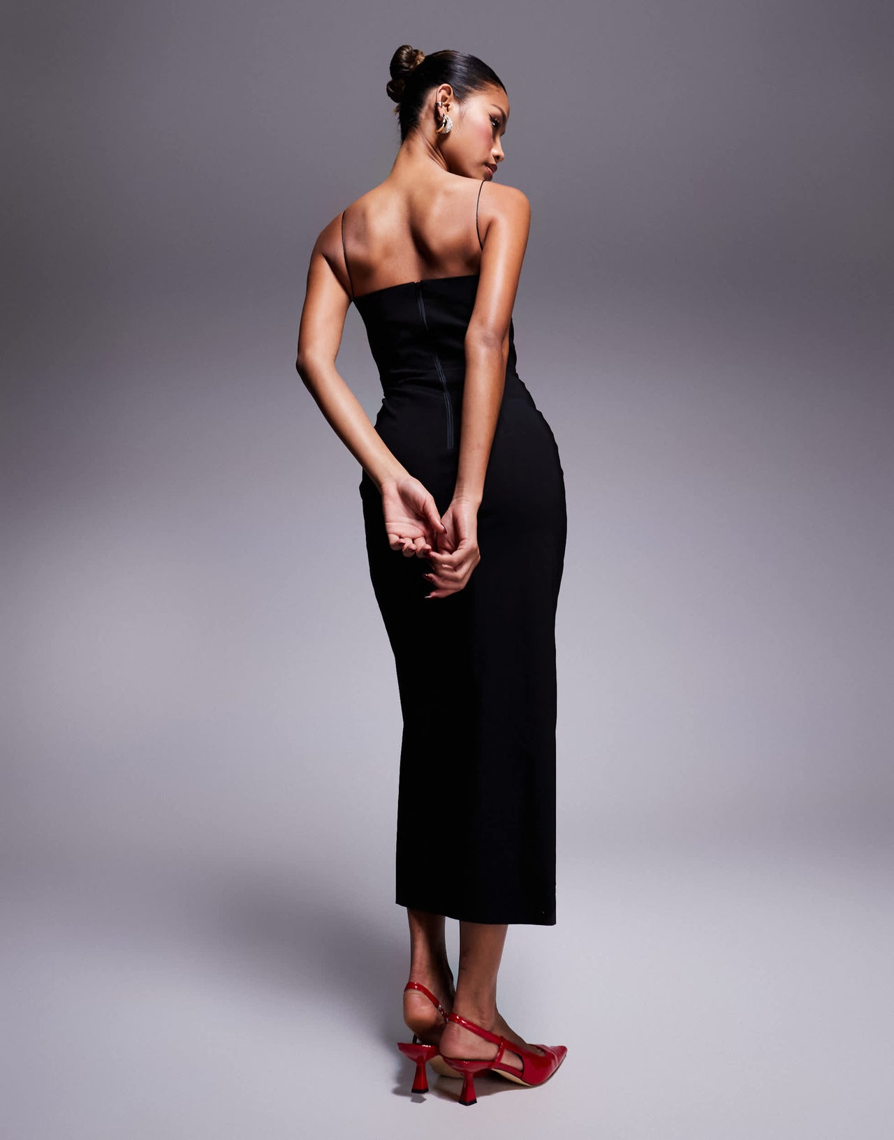 Vesper bengaline cami sweetheart neck midaxi dress in black