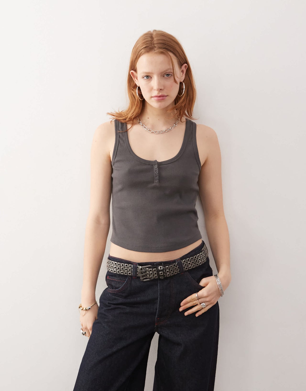 COLLUSION ribbed button cami in grey marl
