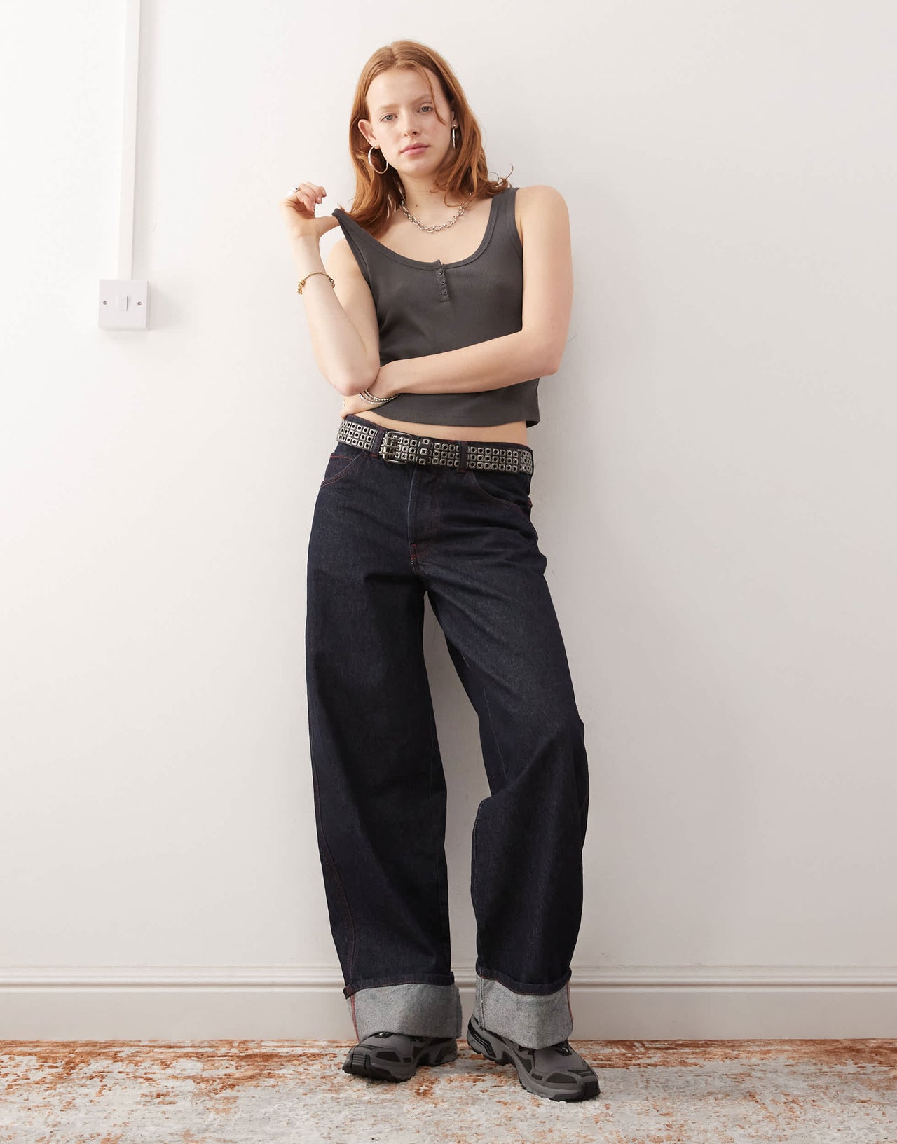 COLLUSION ribbed button cami in grey marl