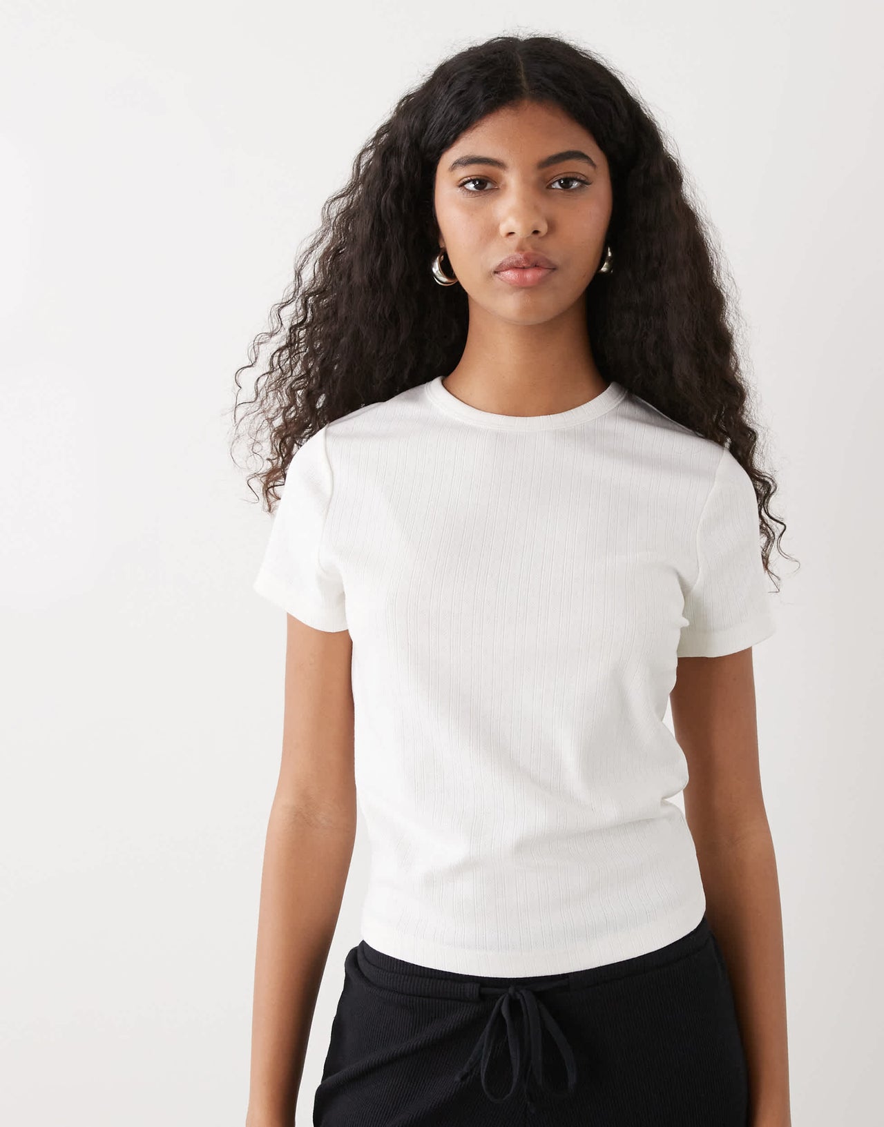 COLLUSION pointelle fitted t-shirt in white