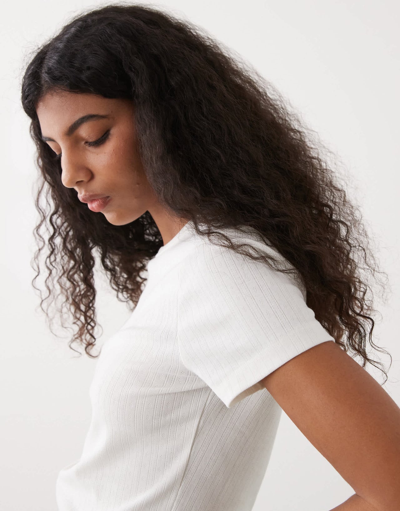 COLLUSION pointelle fitted t-shirt in white