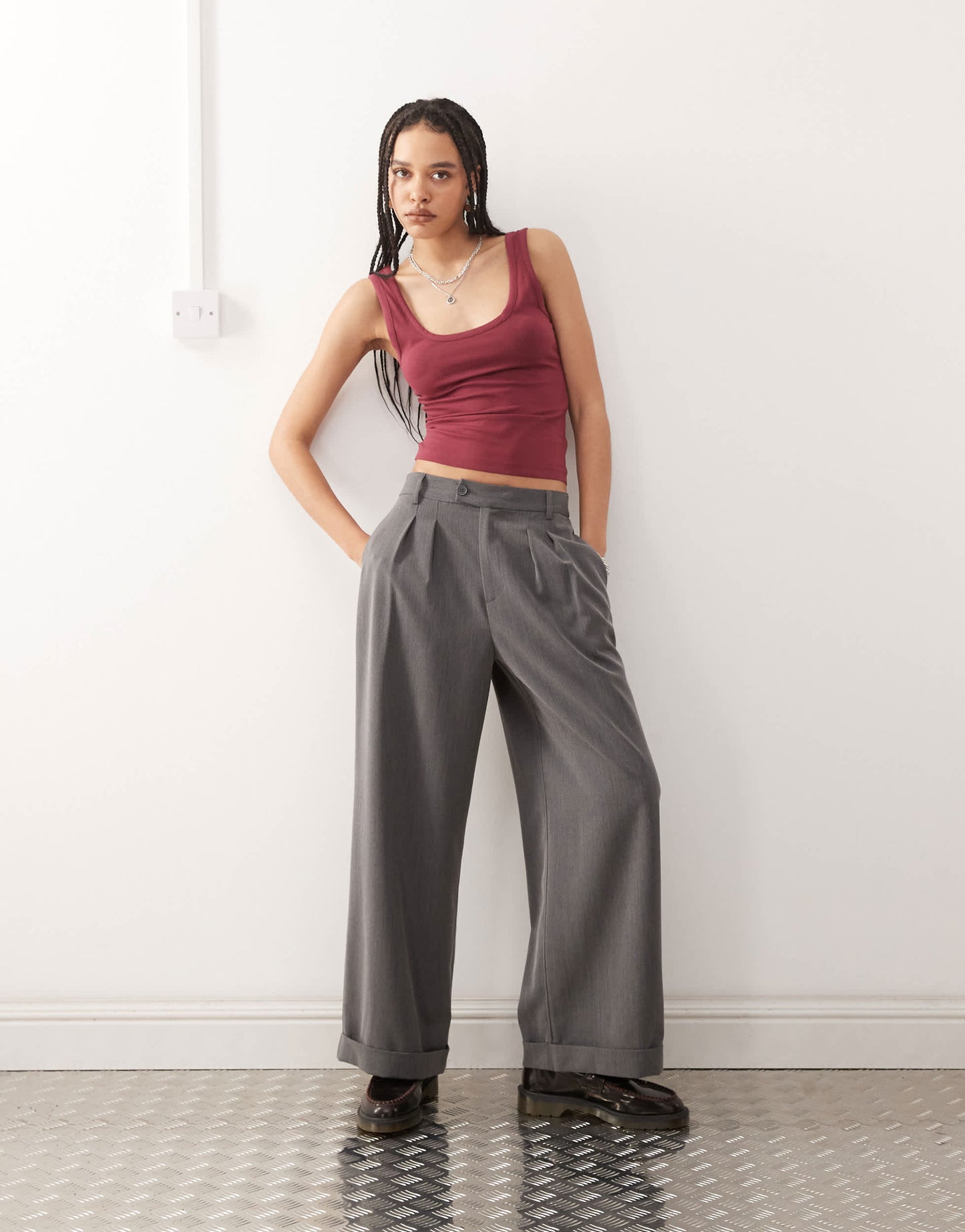COLLUSION strappy square neck cami top in cherry red