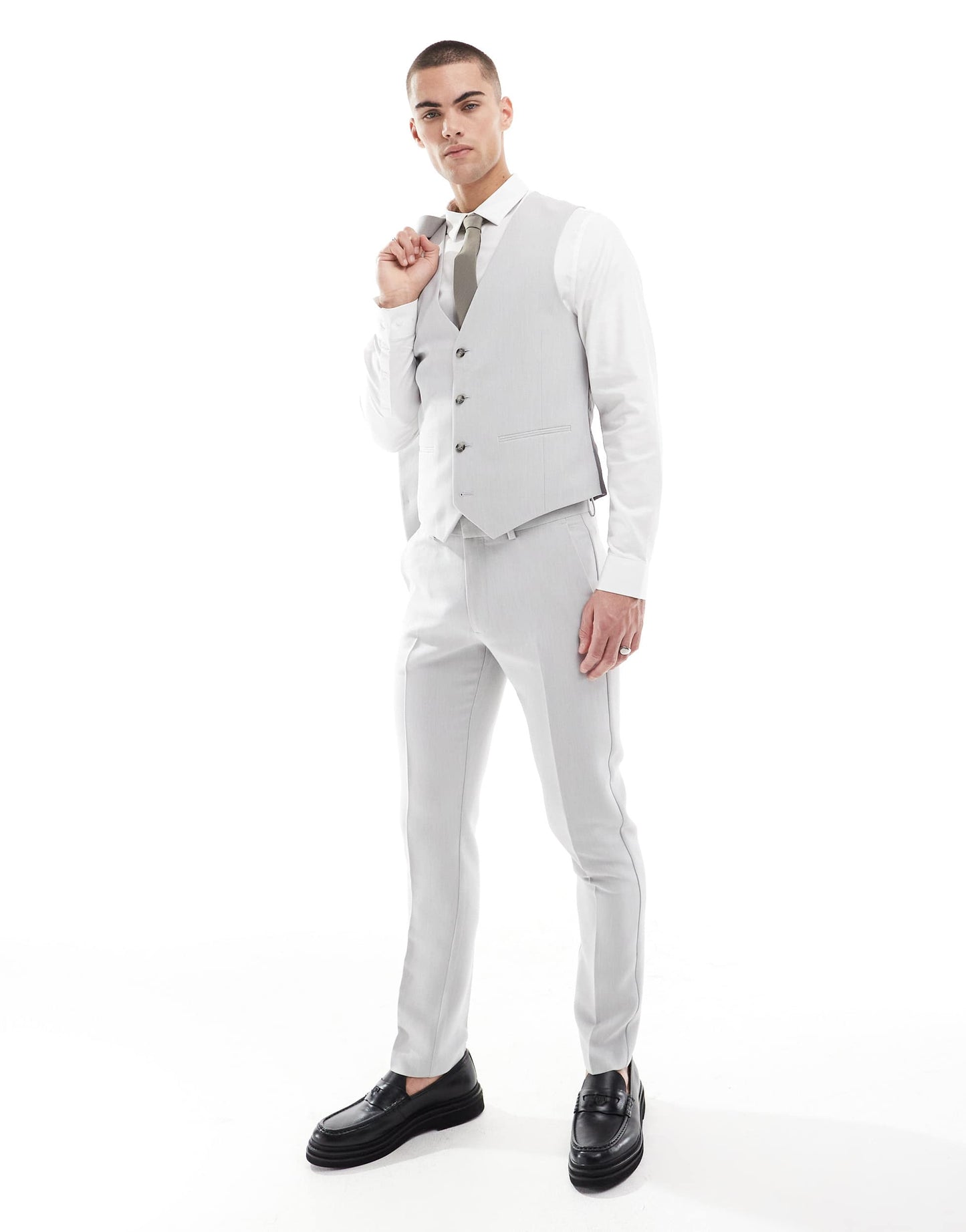 ASOS DESIGN skinny suit trousers in light grey microtexture