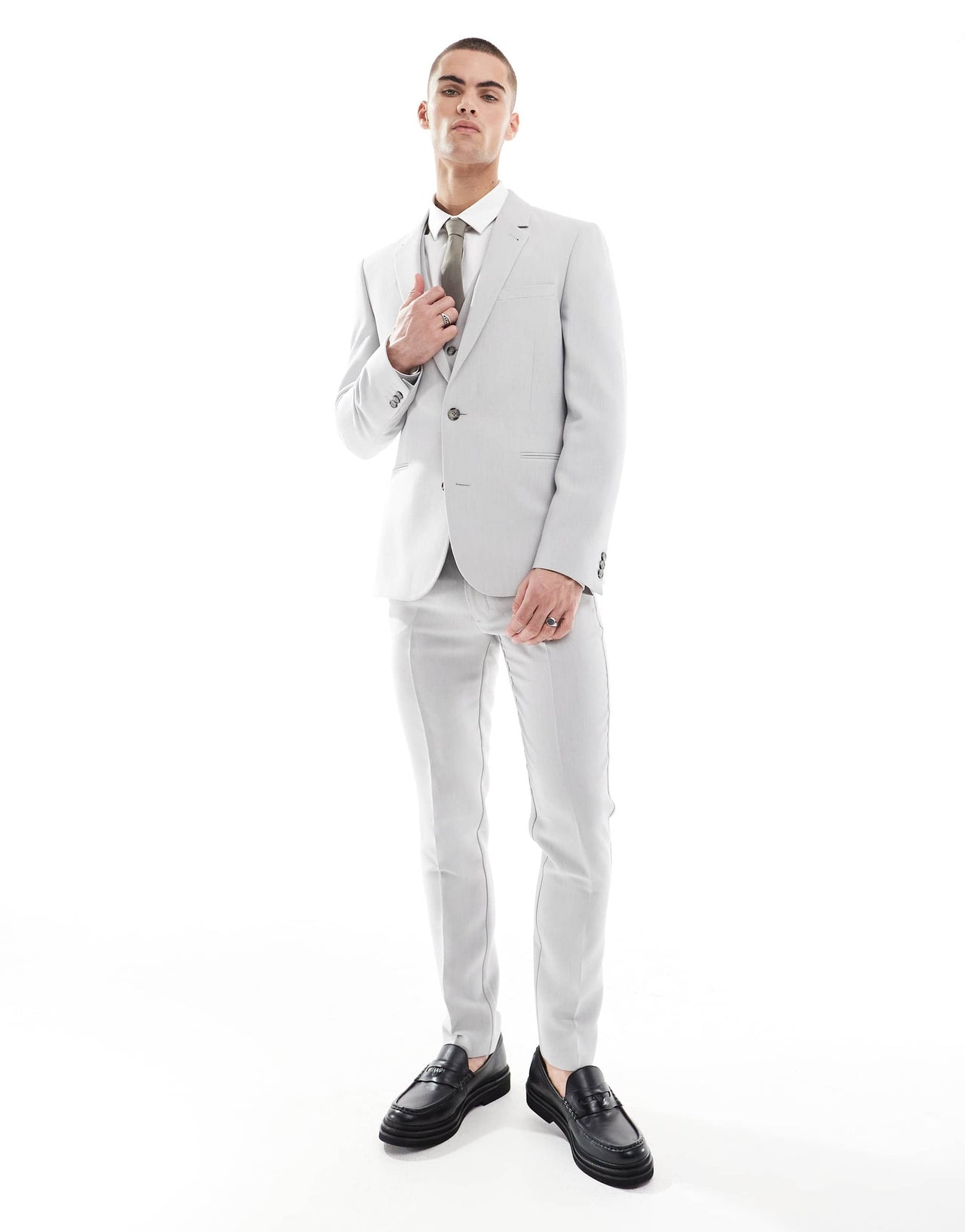 ASOS DESIGN skinny suit jacket in light grey microtexture