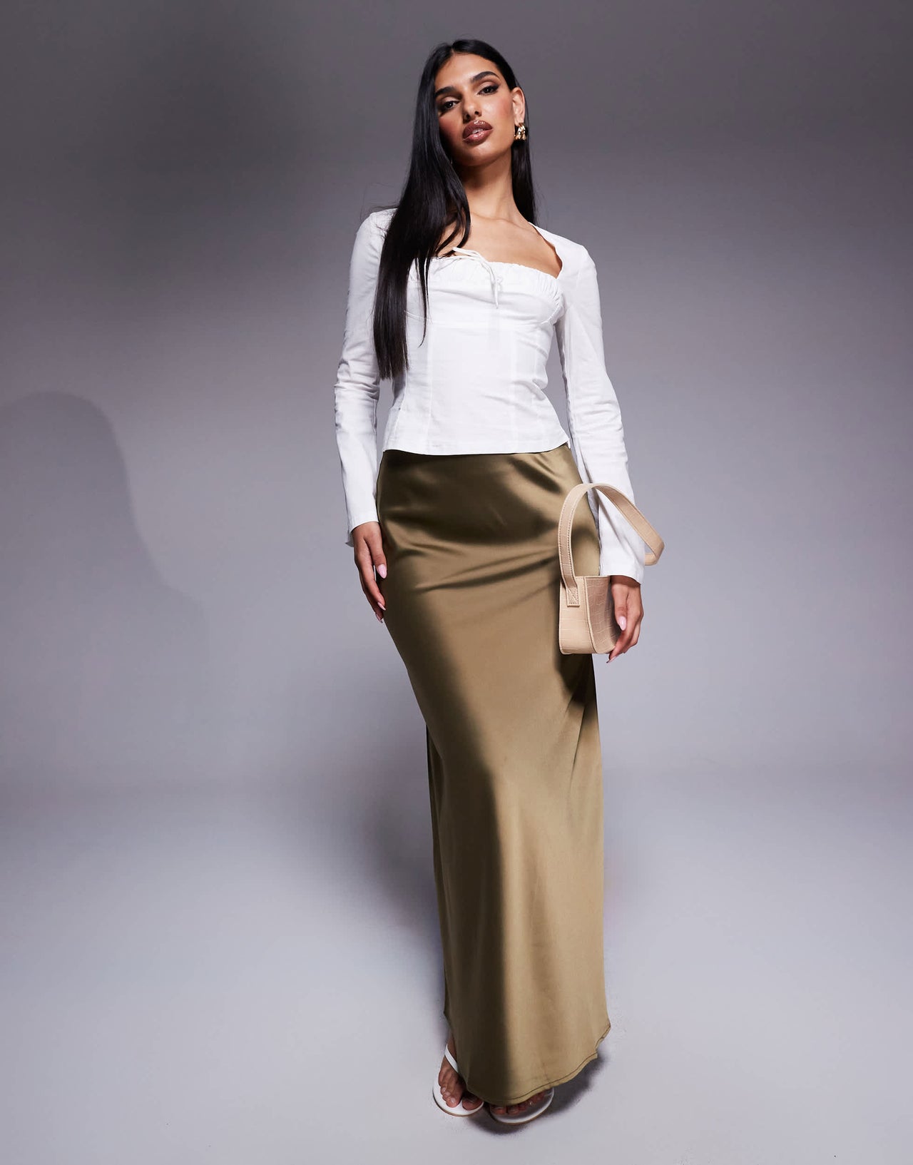 Princess Polly square neck flared sleeve bow detail top in white