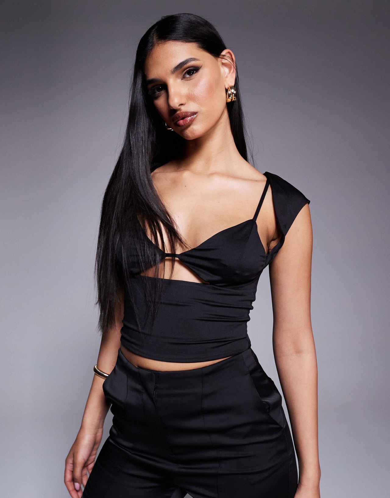 Princess Polly double layered slinky bralette cut out crop top in black