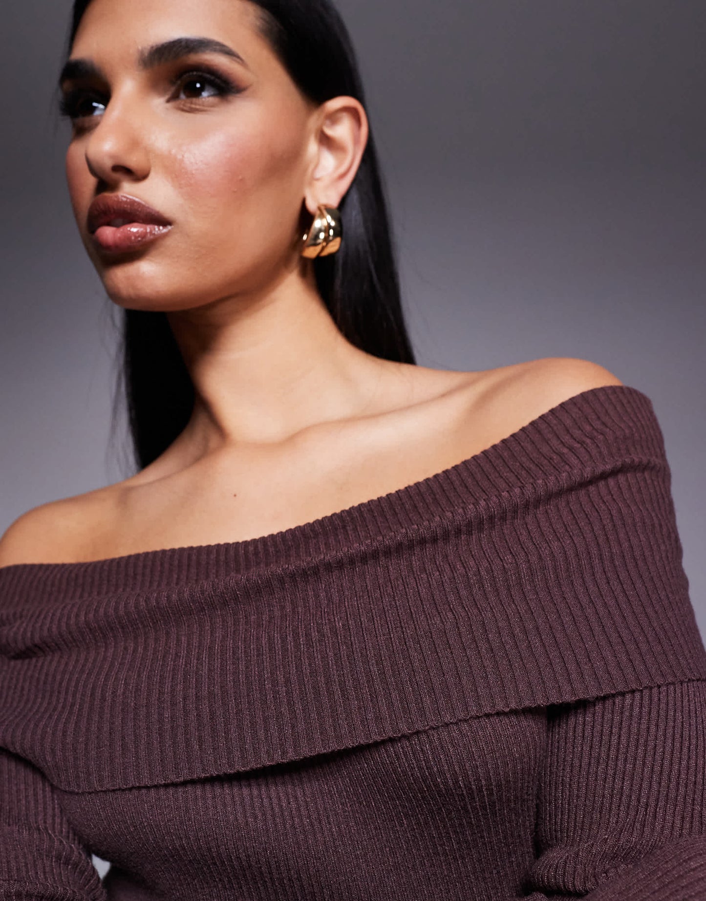 Princess Polly knitted extreme foldover bardot bodycon maxi dress in brown