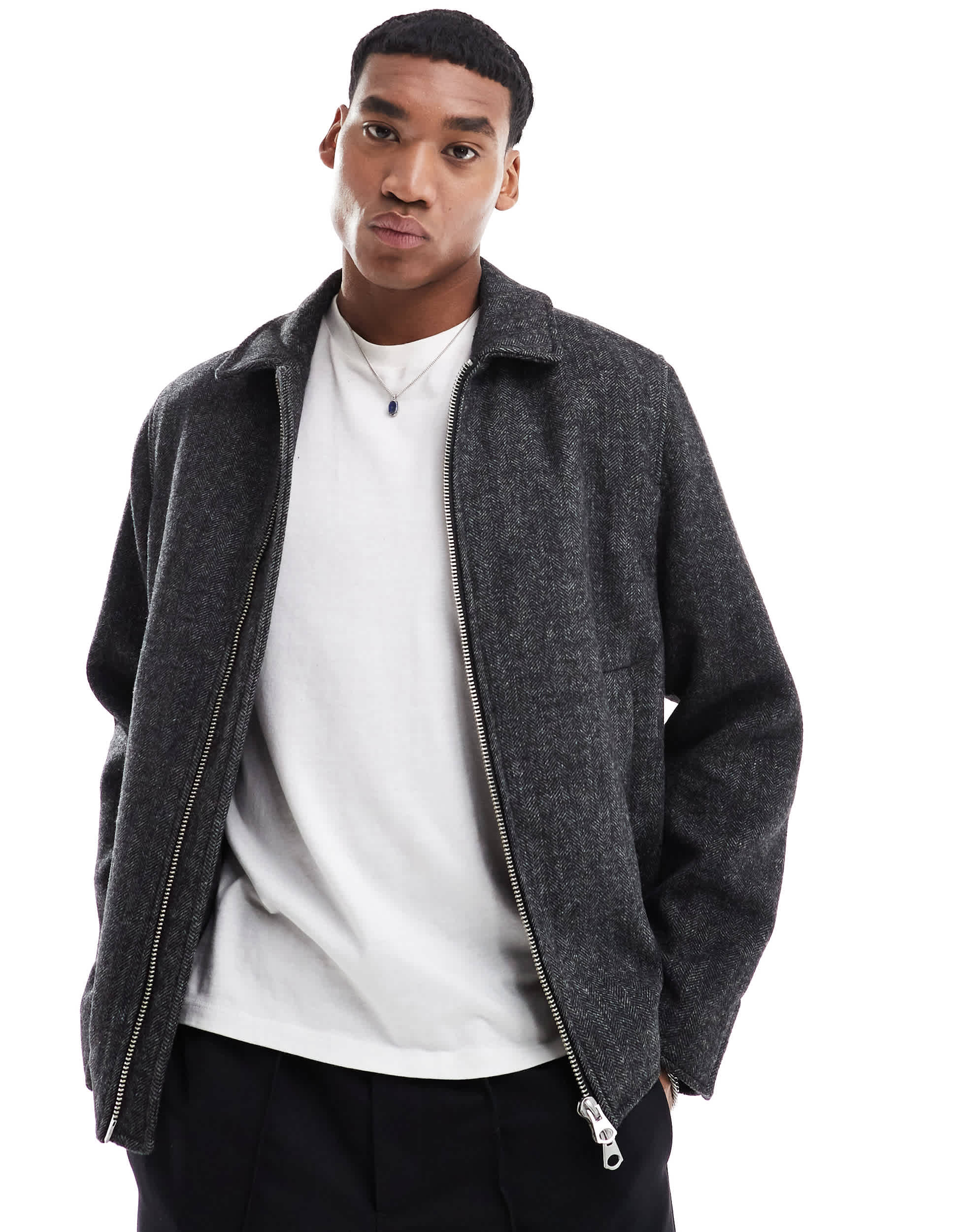 River Island zip wool look jacket in grey