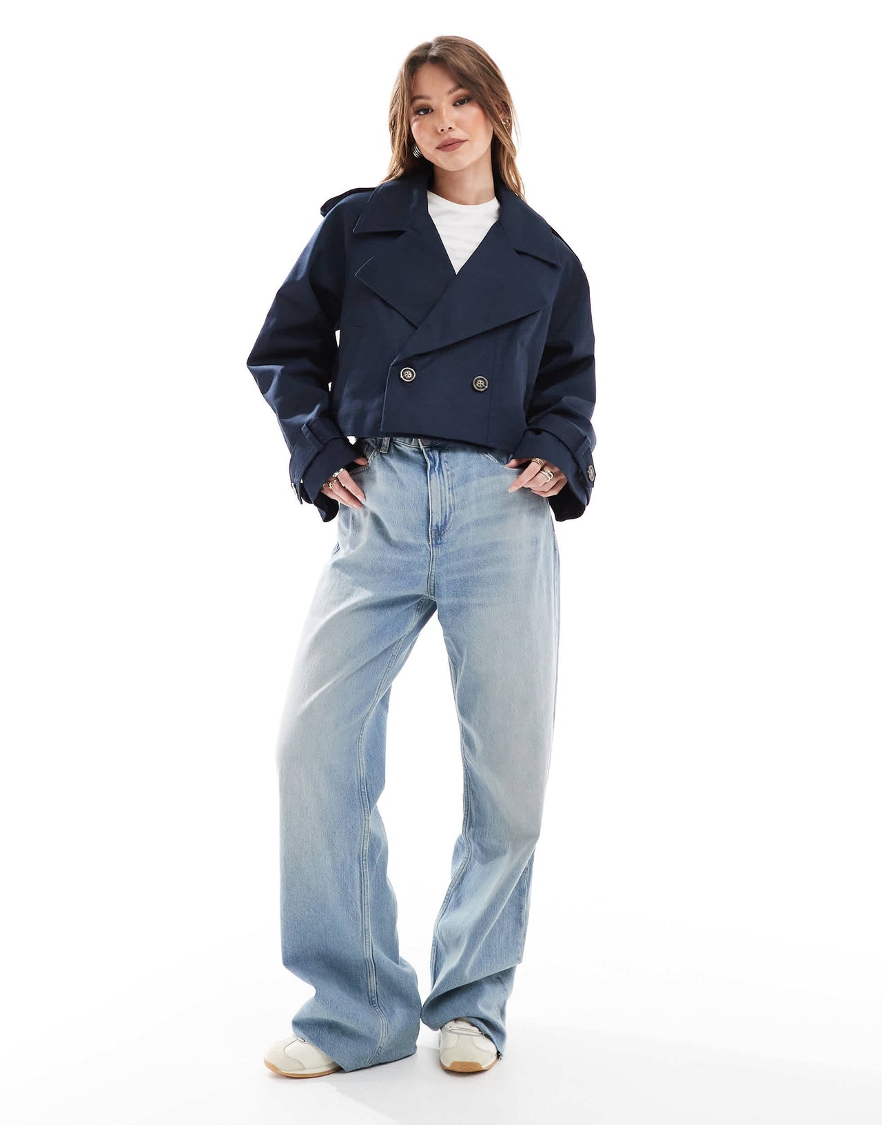 ASOS DESIGN cropped twill trench coat in navy